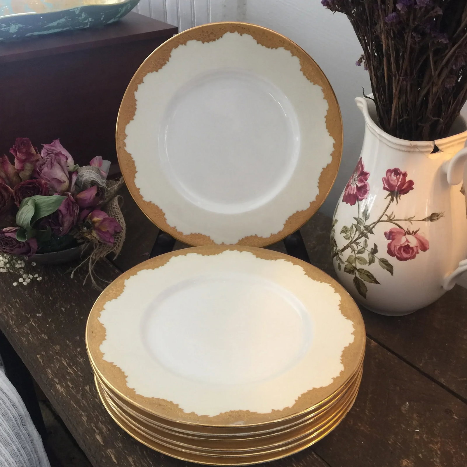 Minton Gold Encrusted Dinner Plates, Davis Collamore New York, Pattern H2564 - Set of 7 - 3