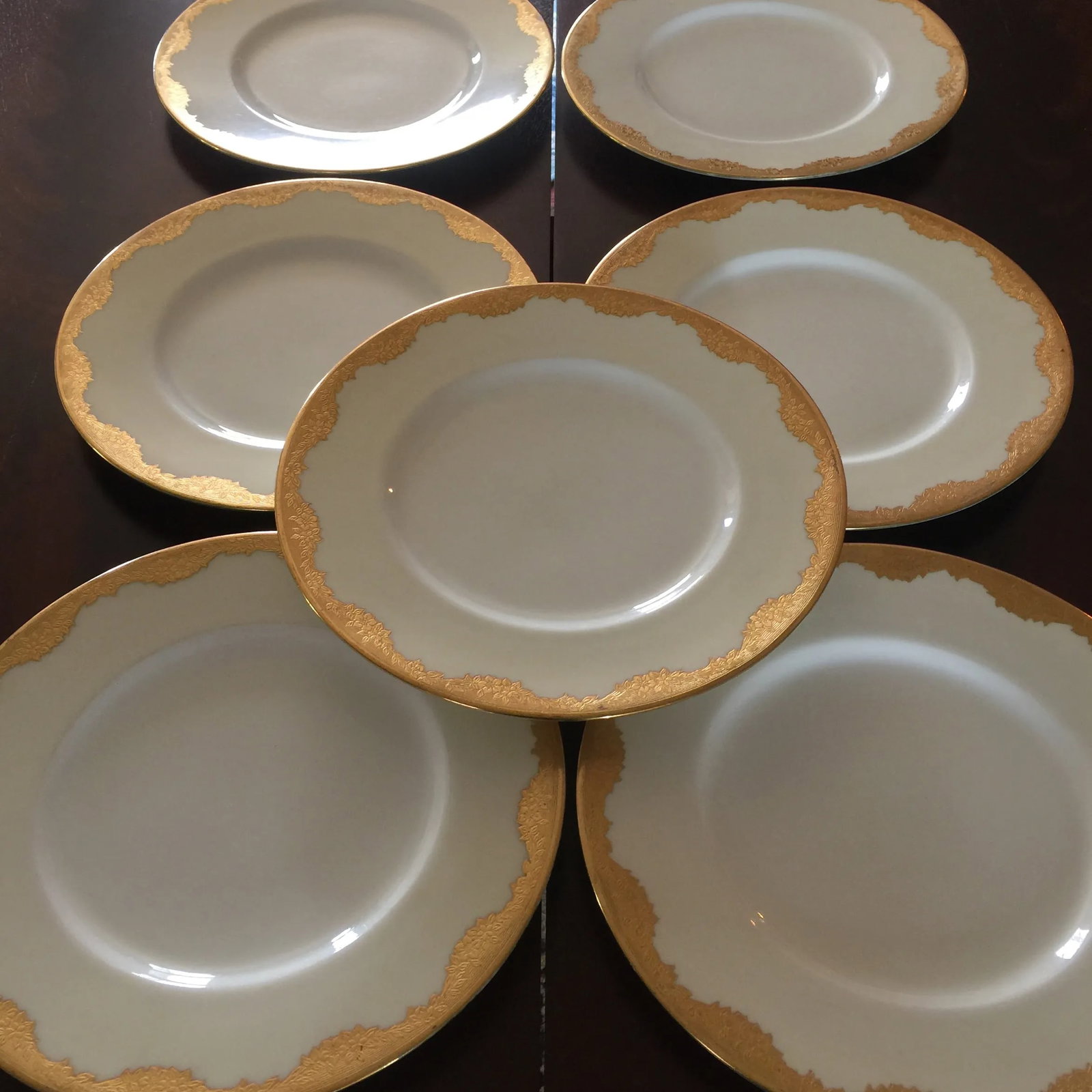 Minton Gold Encrusted Dinner Plates, Davis Collamore New York, Pattern H2564 - Set of 7 - 8