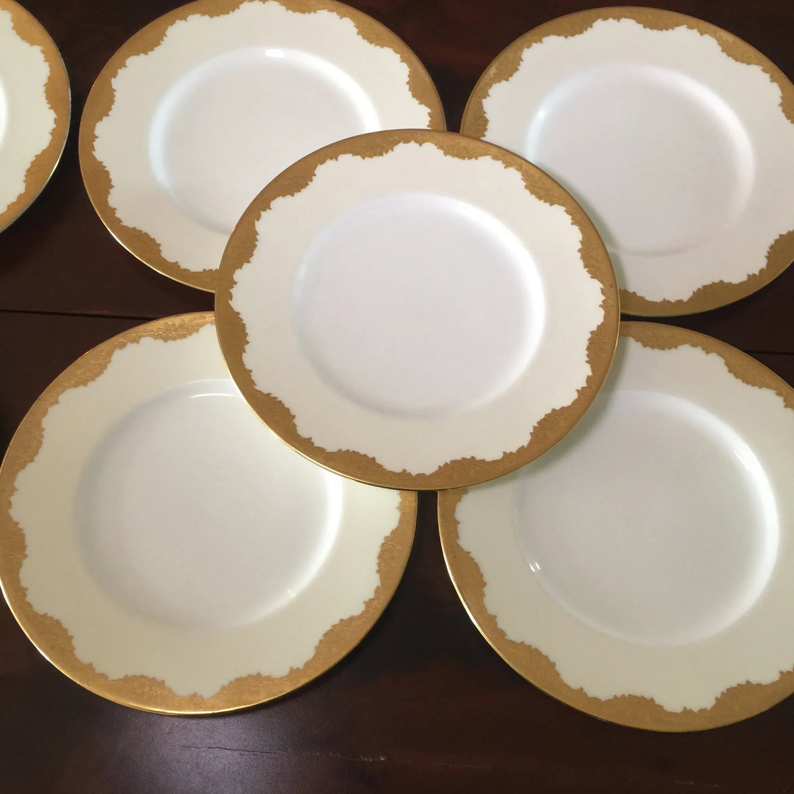 Minton Gold Encrusted Dinner Plates, Davis Collamore New York, Pattern H2564 - Set of 7 - 9