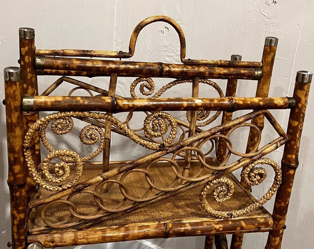 Victorian Style Smoked Bamboo Magazine Rack - 7