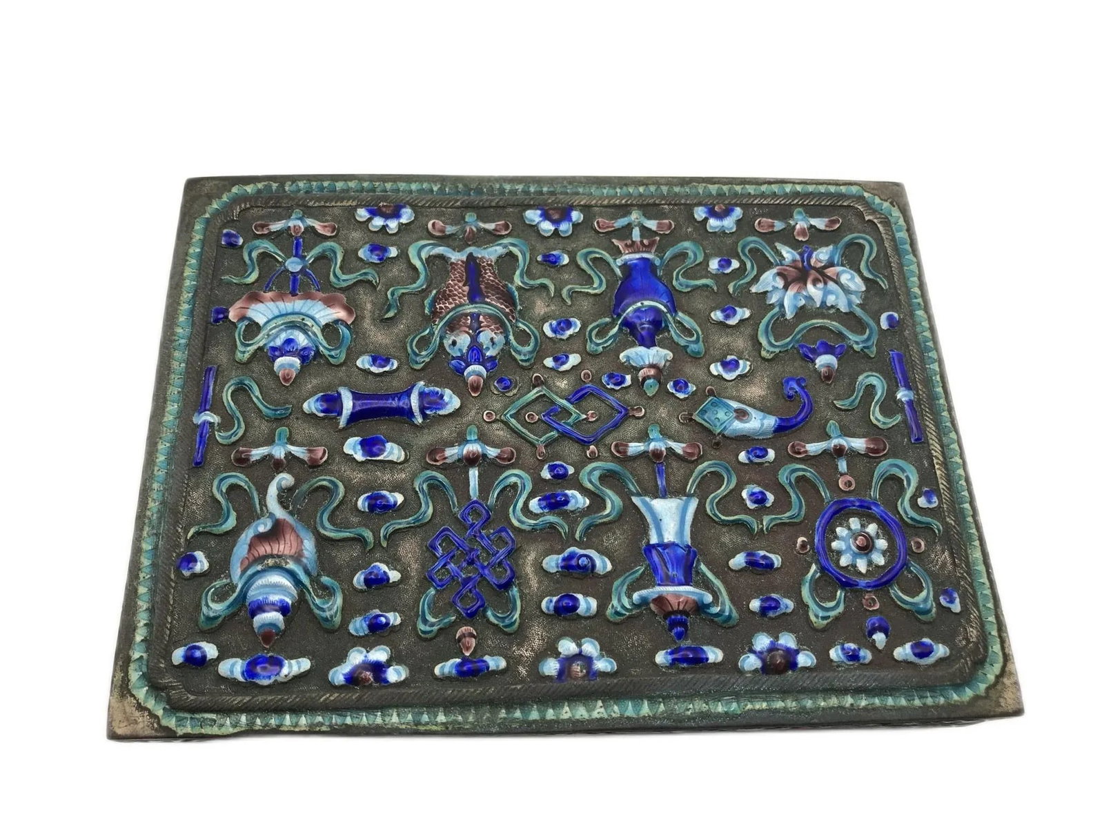 Antique Cantonese Enamel Silver Box With Buddhist Symbols - 5