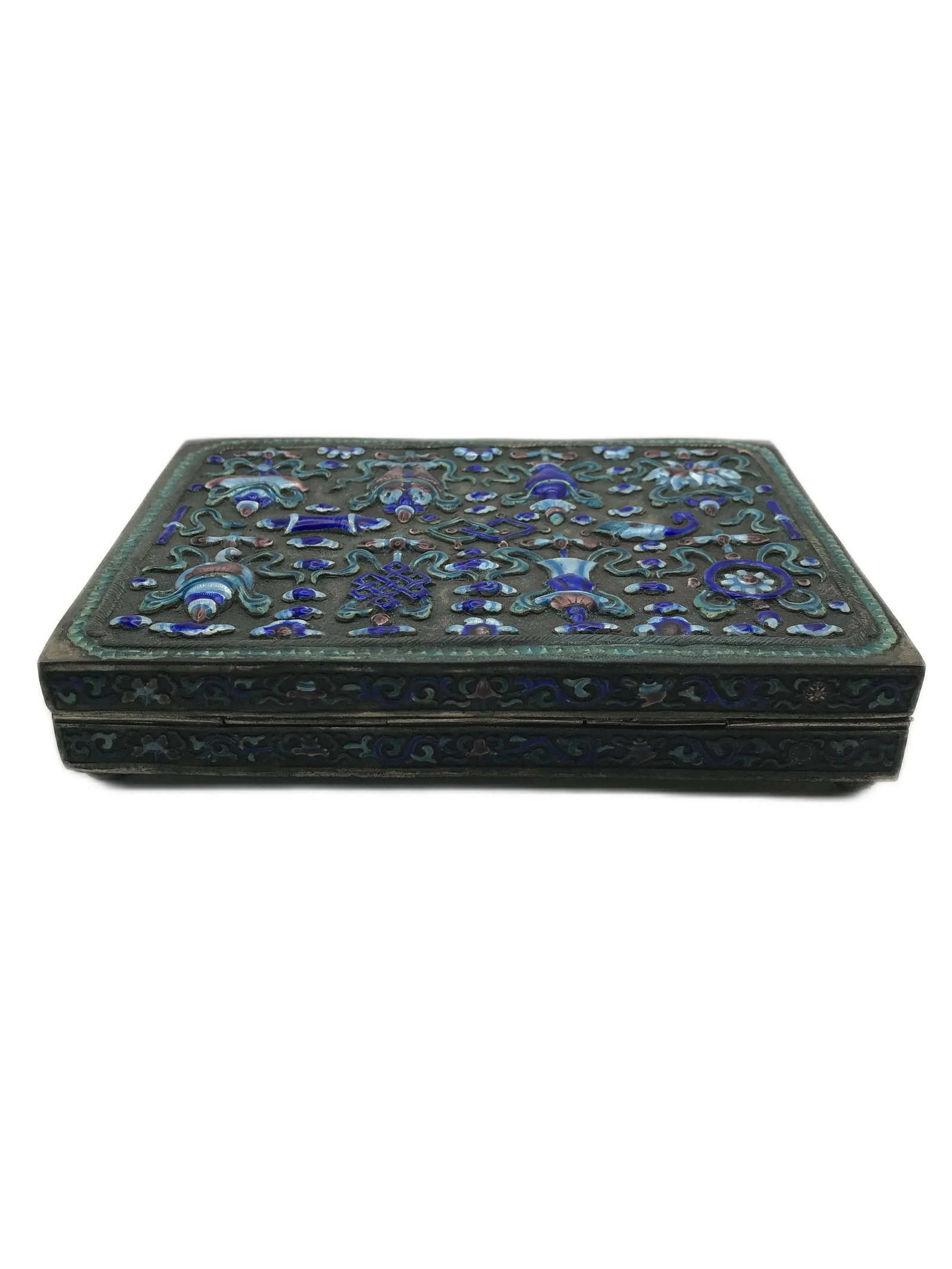 Antique Cantonese Enamel Silver Box With Buddhist Symbols - 6