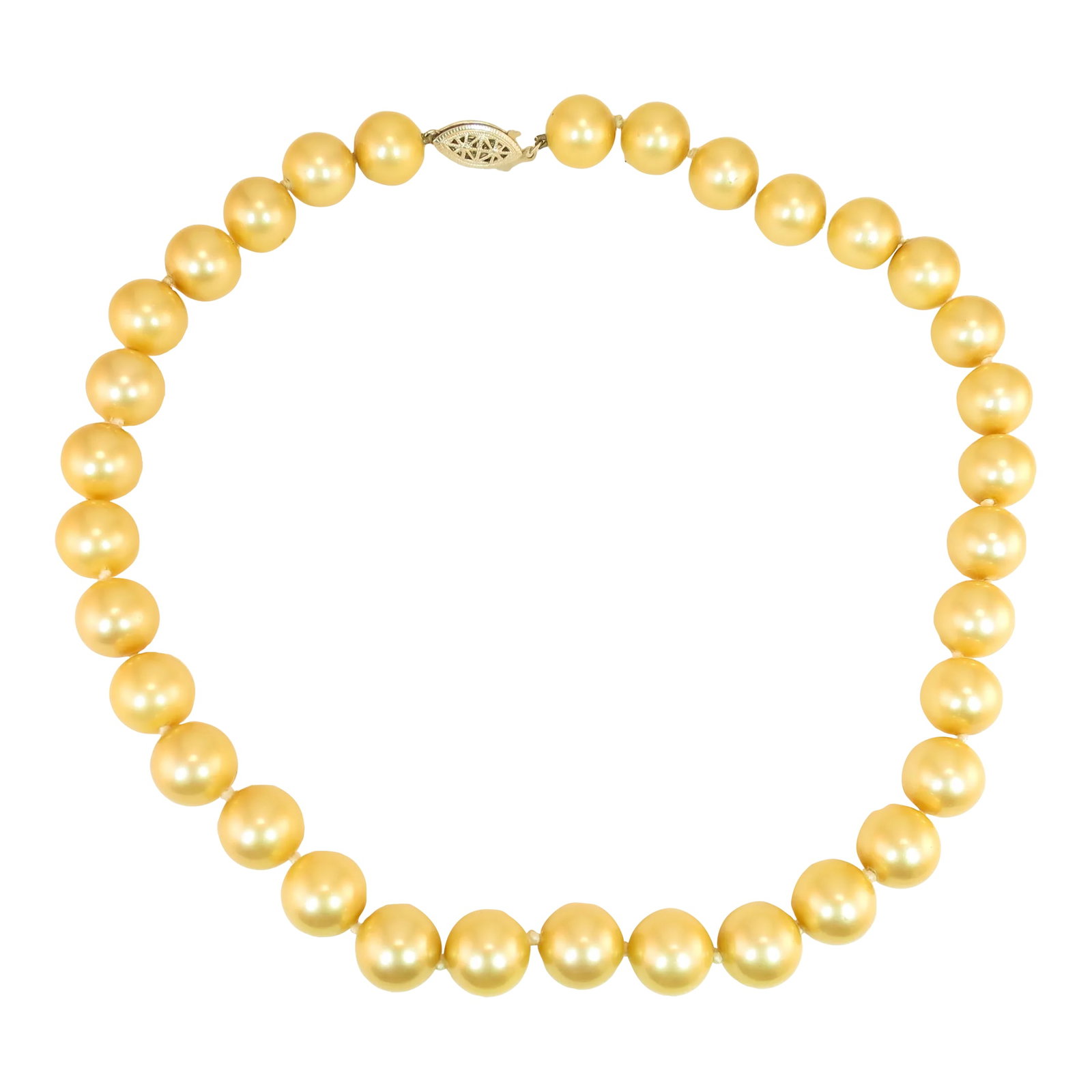 Vintage 1940s South Seas Glass Pearl Necklace: his is part of Chairish's Costume Jewelry assortment. 1940s South Seas glass pearls singel-strand necklace. These large 12mm glass pearls are hand-knotted between each pearl, and exhibit a deep