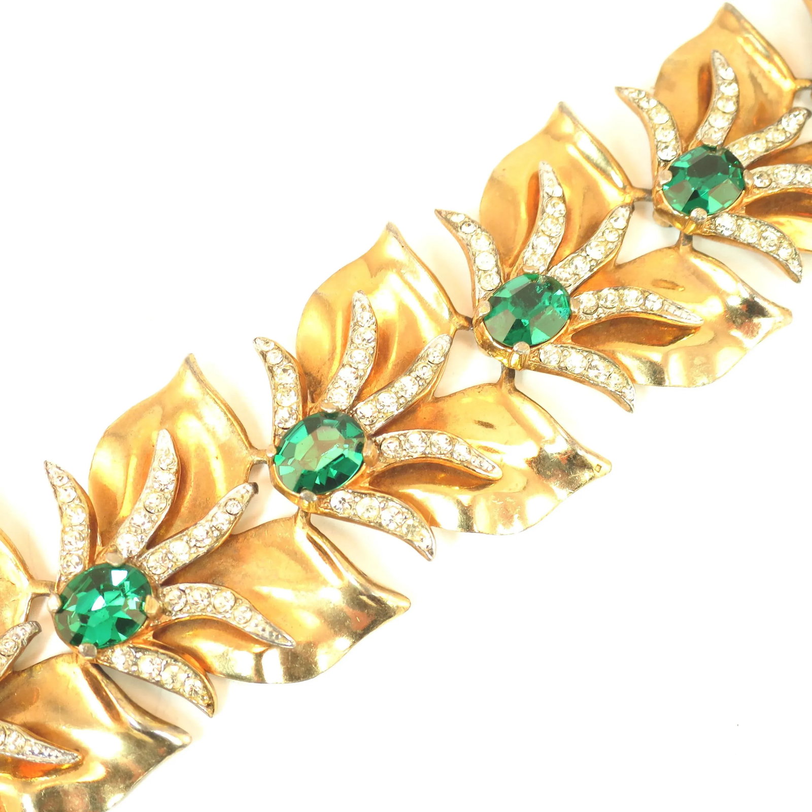 Vintage 1940s Mid-Century Modern Emerald Crystal Link Bracelet - 2
