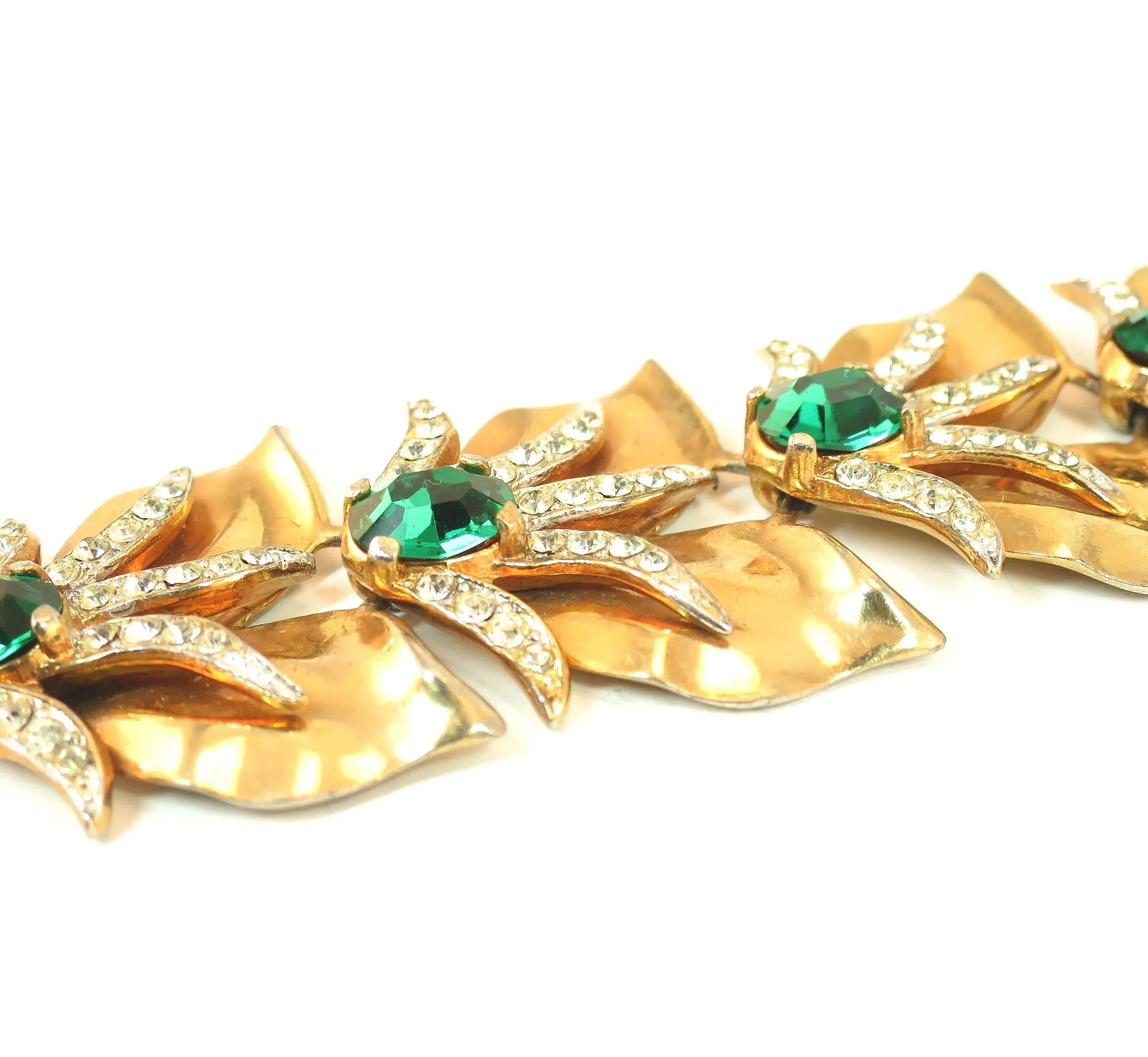 Vintage 1940s Mid-Century Modern Emerald Crystal Link Bracelet - 3