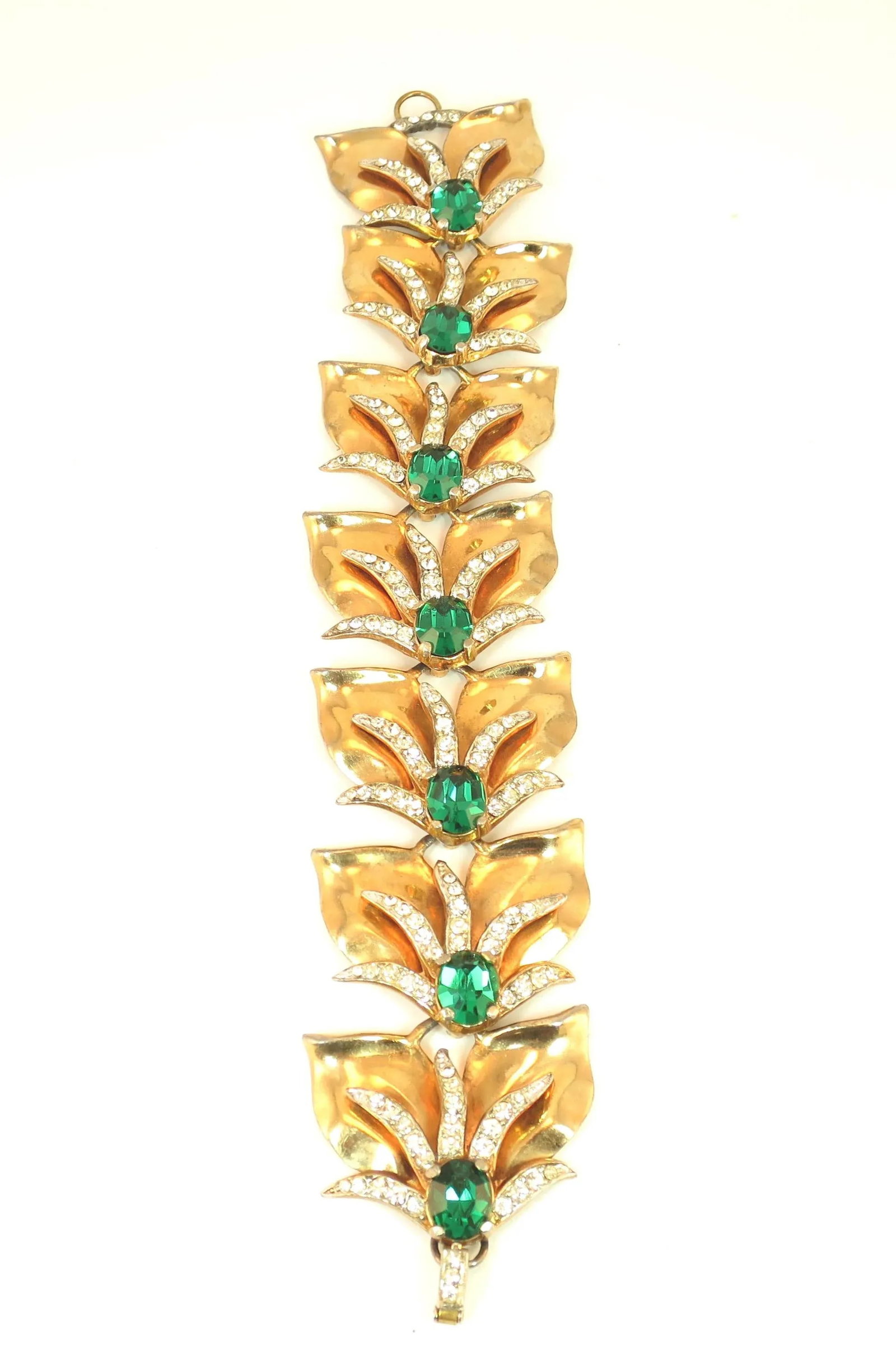 Vintage 1940s Mid-Century Modern Emerald Crystal Link Bracelet - 4