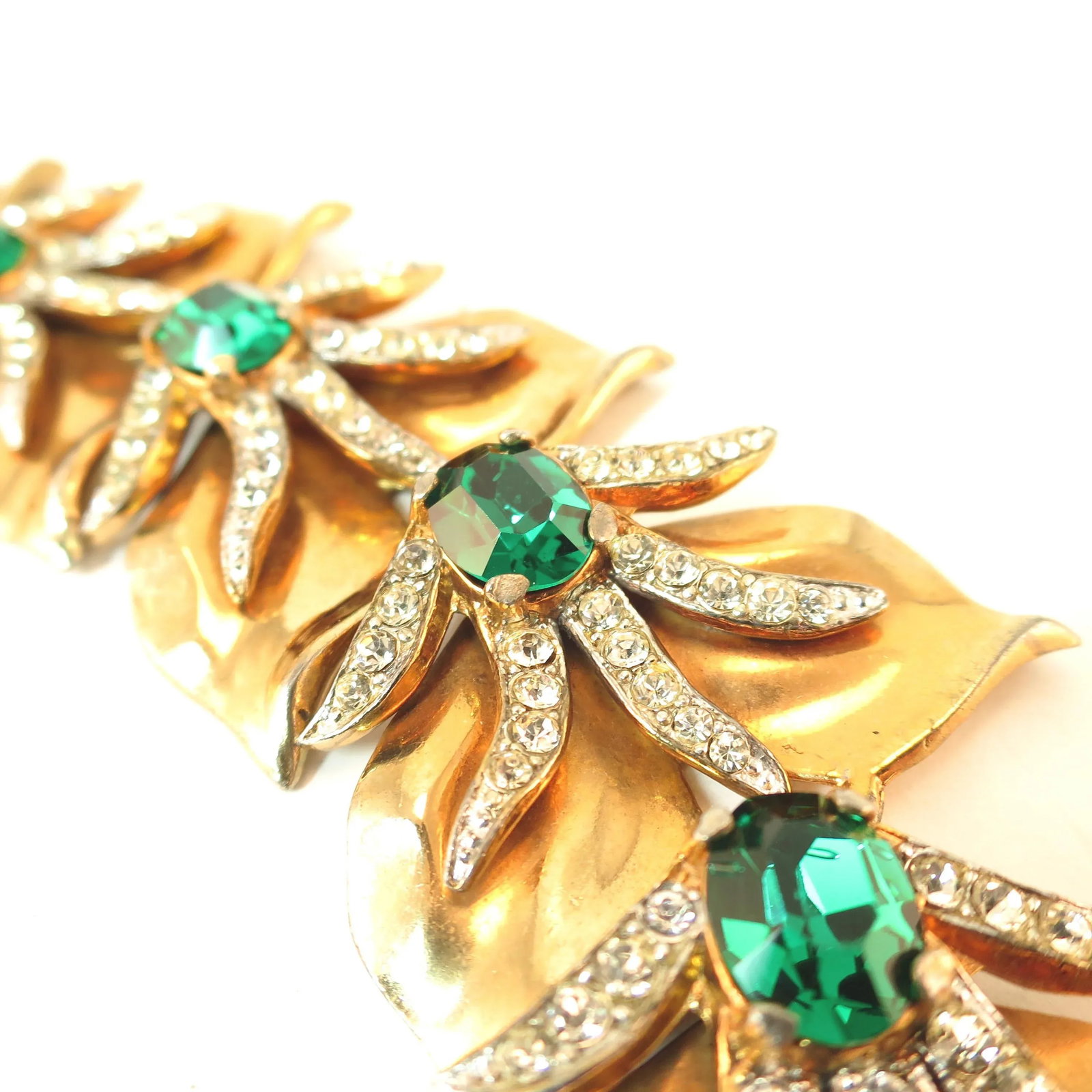 Vintage 1940s Mid-Century Modern Emerald Crystal Link Bracelet - 6