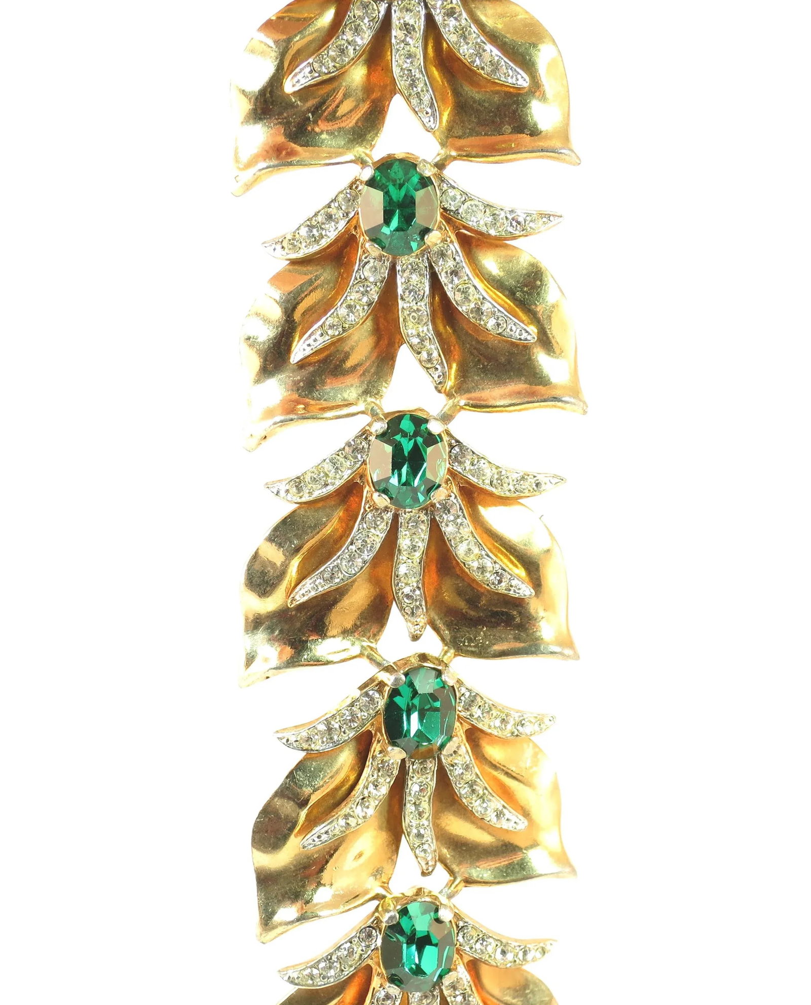 Vintage 1940s Mid-Century Modern Emerald Crystal Link Bracelet - 7