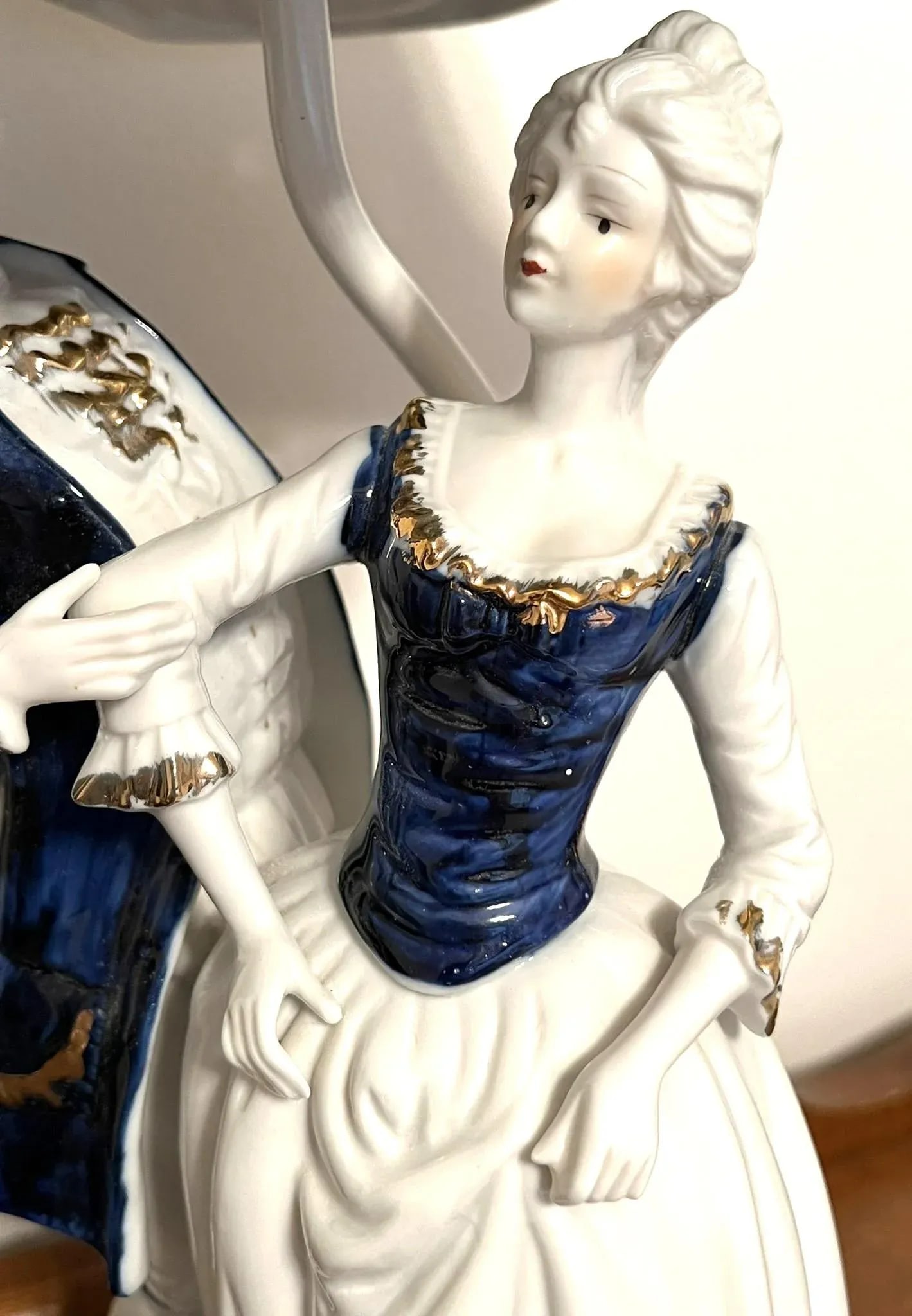 Vintage Blue and White Porcelain Figural Lamps With Side Figures - 3 Piece Set - 11