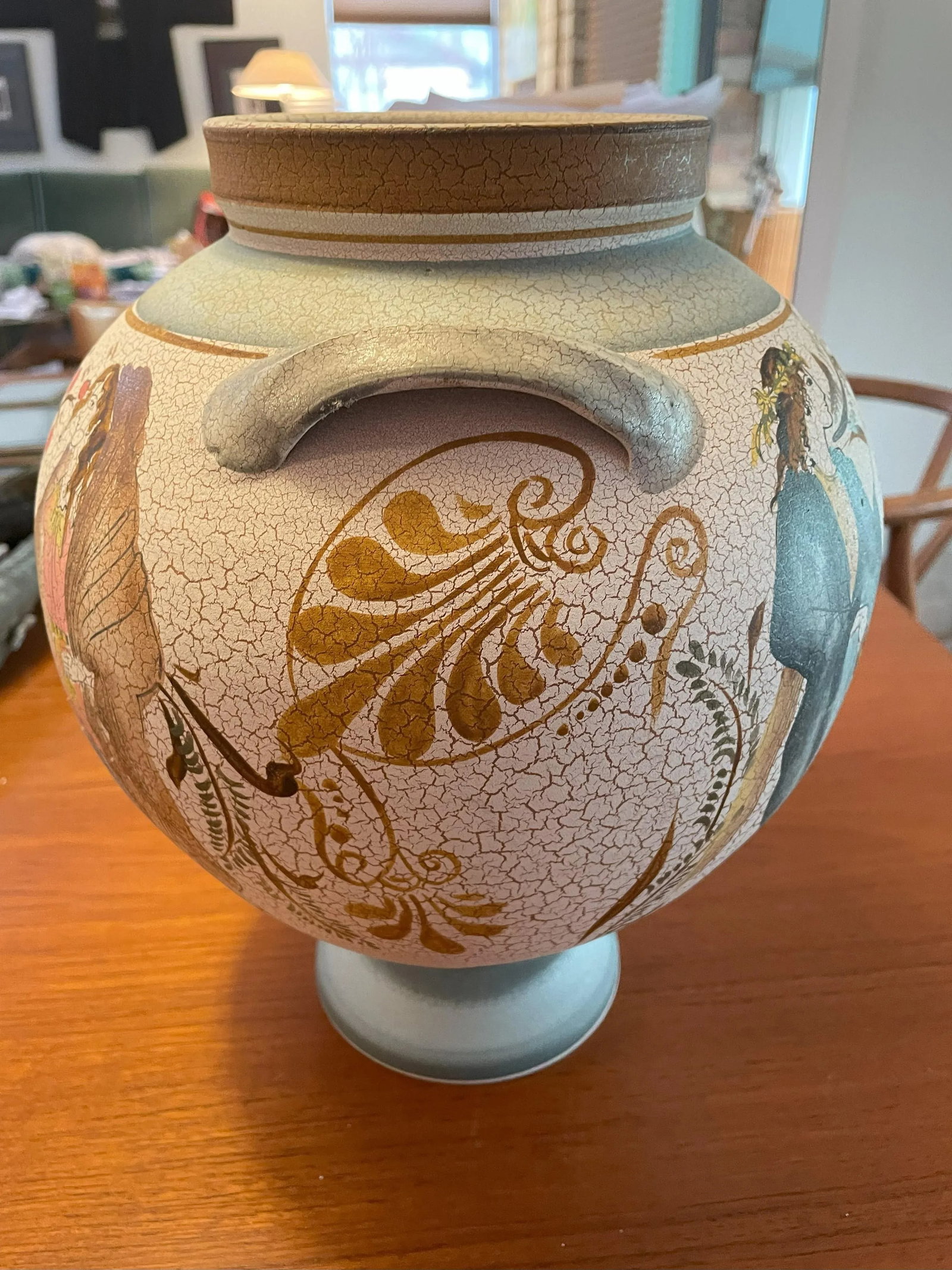 Vintage Reproduction of White Background Greek Vase Ampora and Lid With 3-D Dove on Top - 4