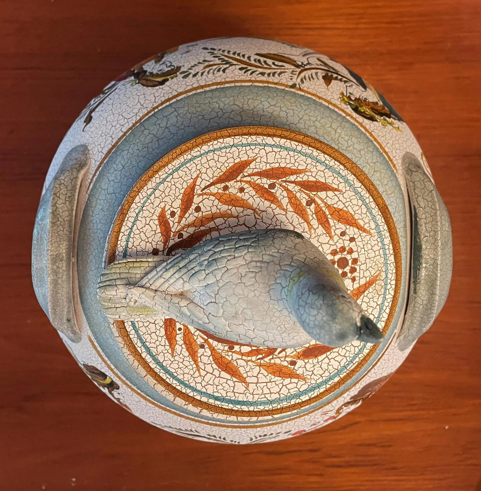 Vintage Reproduction of White Background Greek Vase Ampora and Lid With 3-D Dove on Top - 9