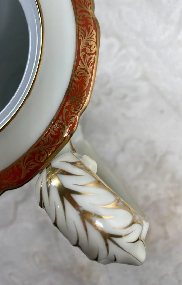 Vintage Noritake Floral Teapot & Lid - Red Bands, Filigree, Scalloped, Gold Trim - 9