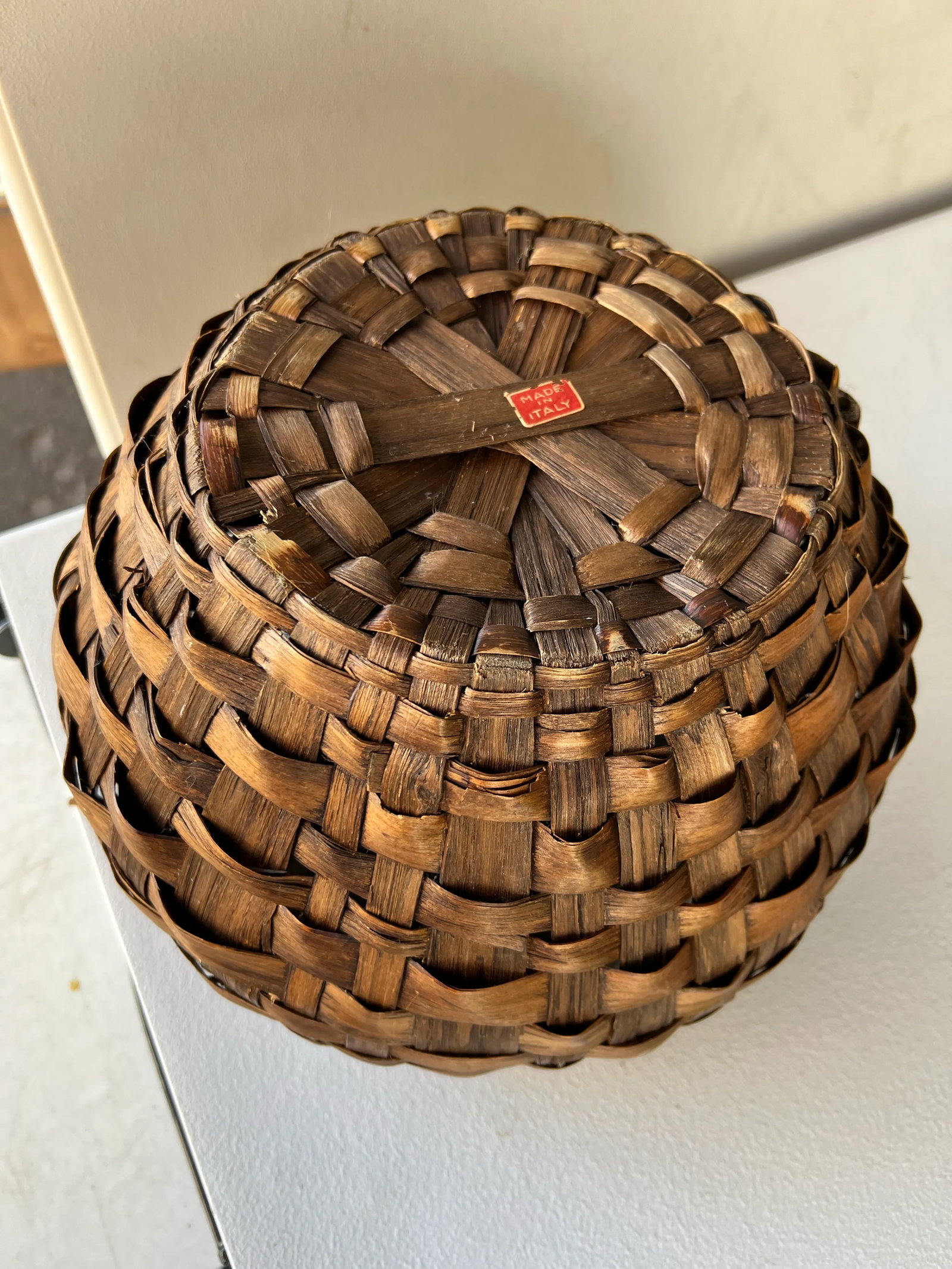 Mid 20th Century Mid Century Round Bentwood Basket Handmade in Italy - 6