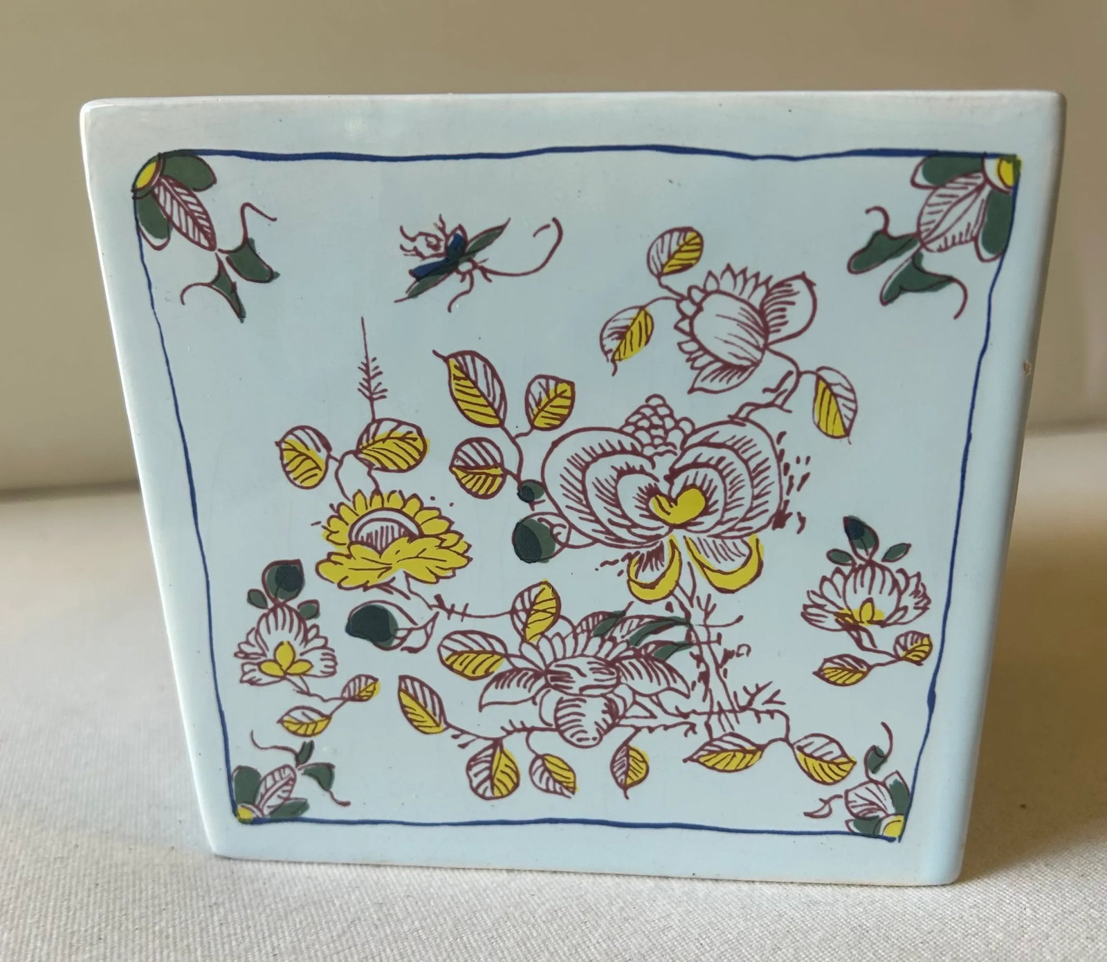 Vintage Polychrome Delft Floral Frog Vase - 3