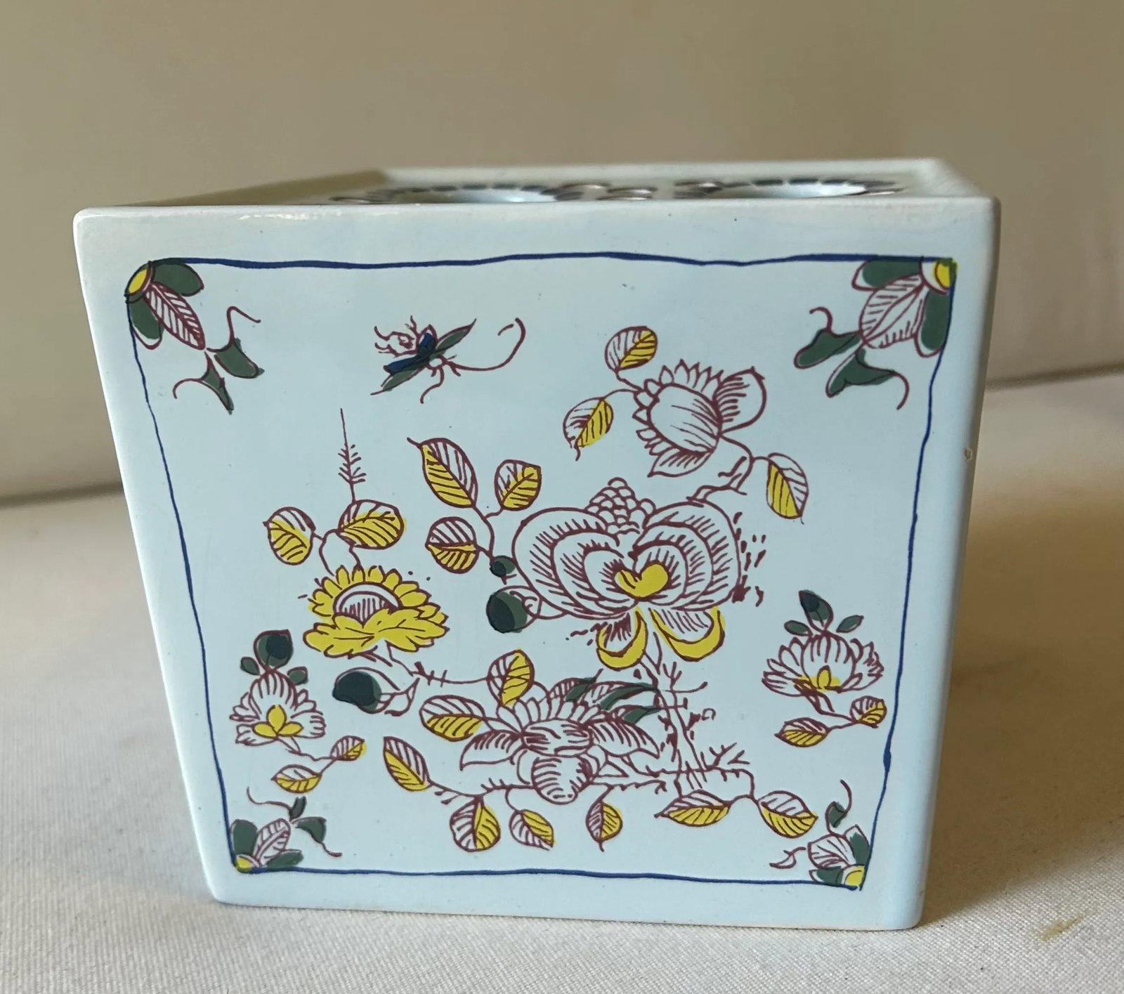 Vintage Polychrome Delft Floral Frog Vase - 8