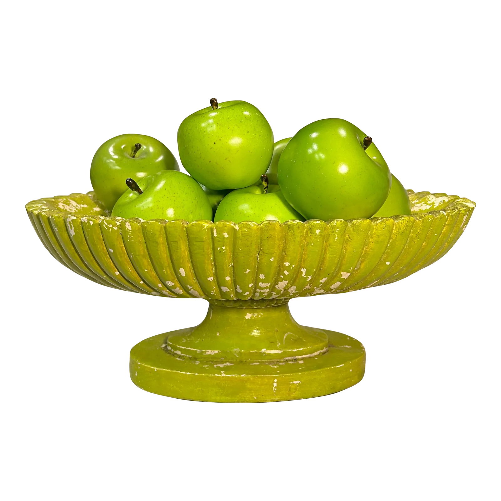 Vintage Hollywood Regency Plaster Pedestal Bowl by Milano With Green Apples-Set of 9 (1 of 11)