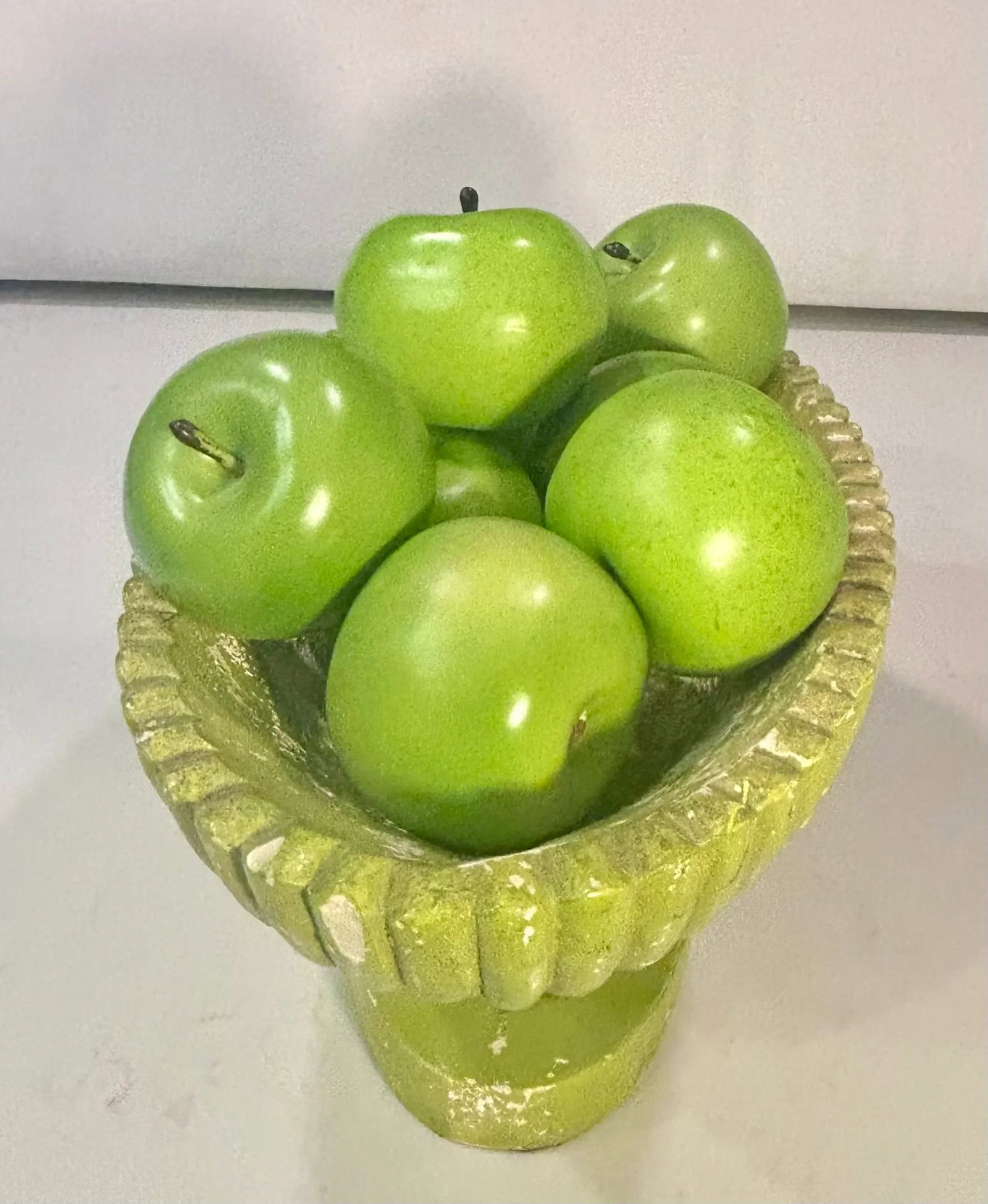 Vintage Hollywood Regency Plaster Pedestal Bowl by Milano With Green Apples-Set of 9 - 3