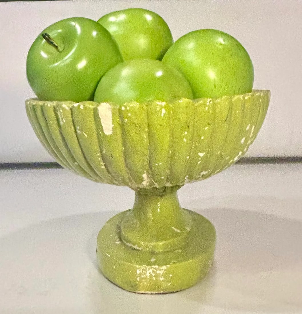 Vintage Hollywood Regency Plaster Pedestal Bowl by Milano With Green Apples-Set of 9 - 4