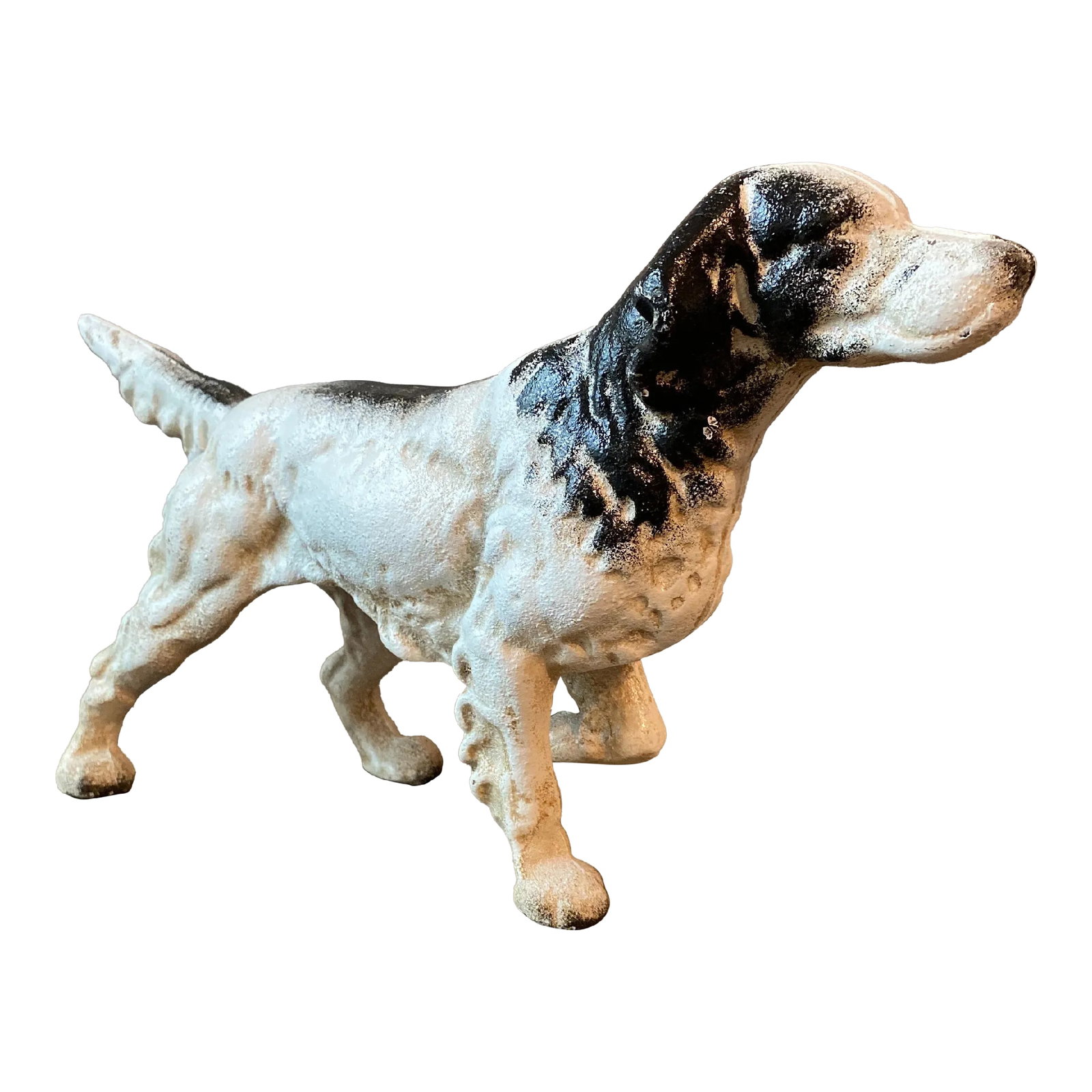 Antique English Pointer Dog Cast Iron Door Stop: Antique cast iron English Pointer/Setter dog door stop in the manner of Hubley. Lovely as a decor accent or for functional use. In excellent condition for age. Condition: Alterations: Original