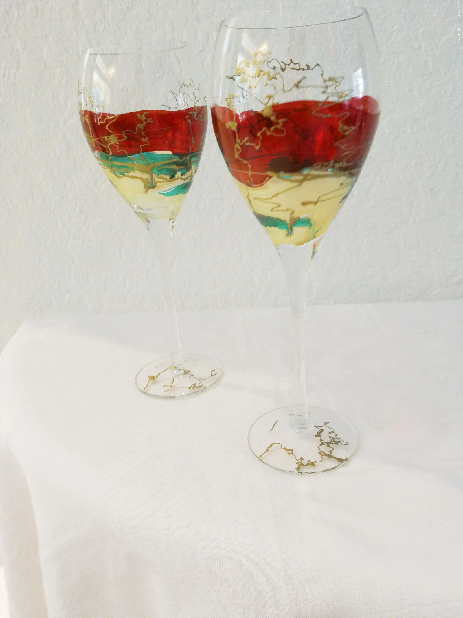 Vintage Romanian Hand-Blown Art Glass Wine Glasses, Set of 6 - 2