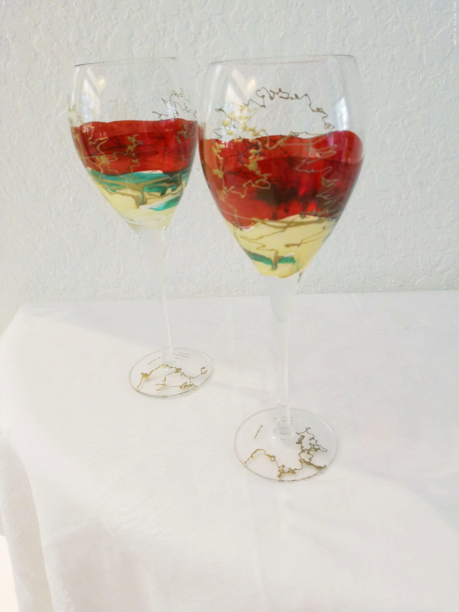 Vintage Romanian Hand-Blown Art Glass Wine Glasses, Set of 6 - 3