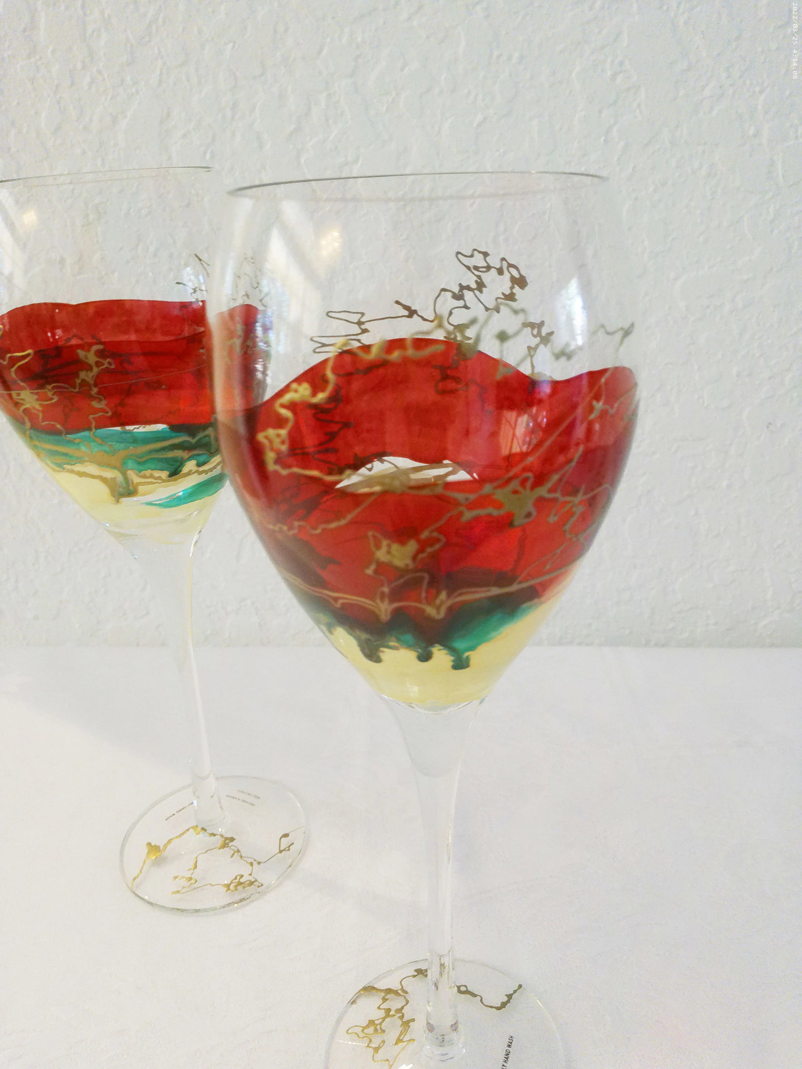 Vintage Romanian Hand-Blown Art Glass Wine Glasses, Set of 6 - 5