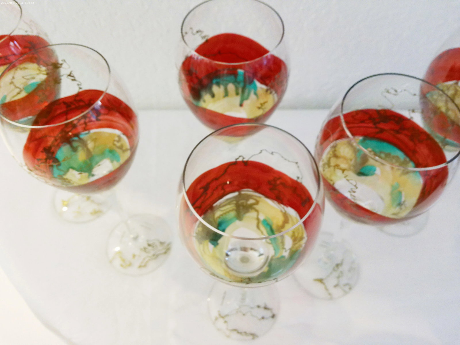 Vintage Romanian Hand-Blown Art Glass Wine Glasses, Set of 6 - 6