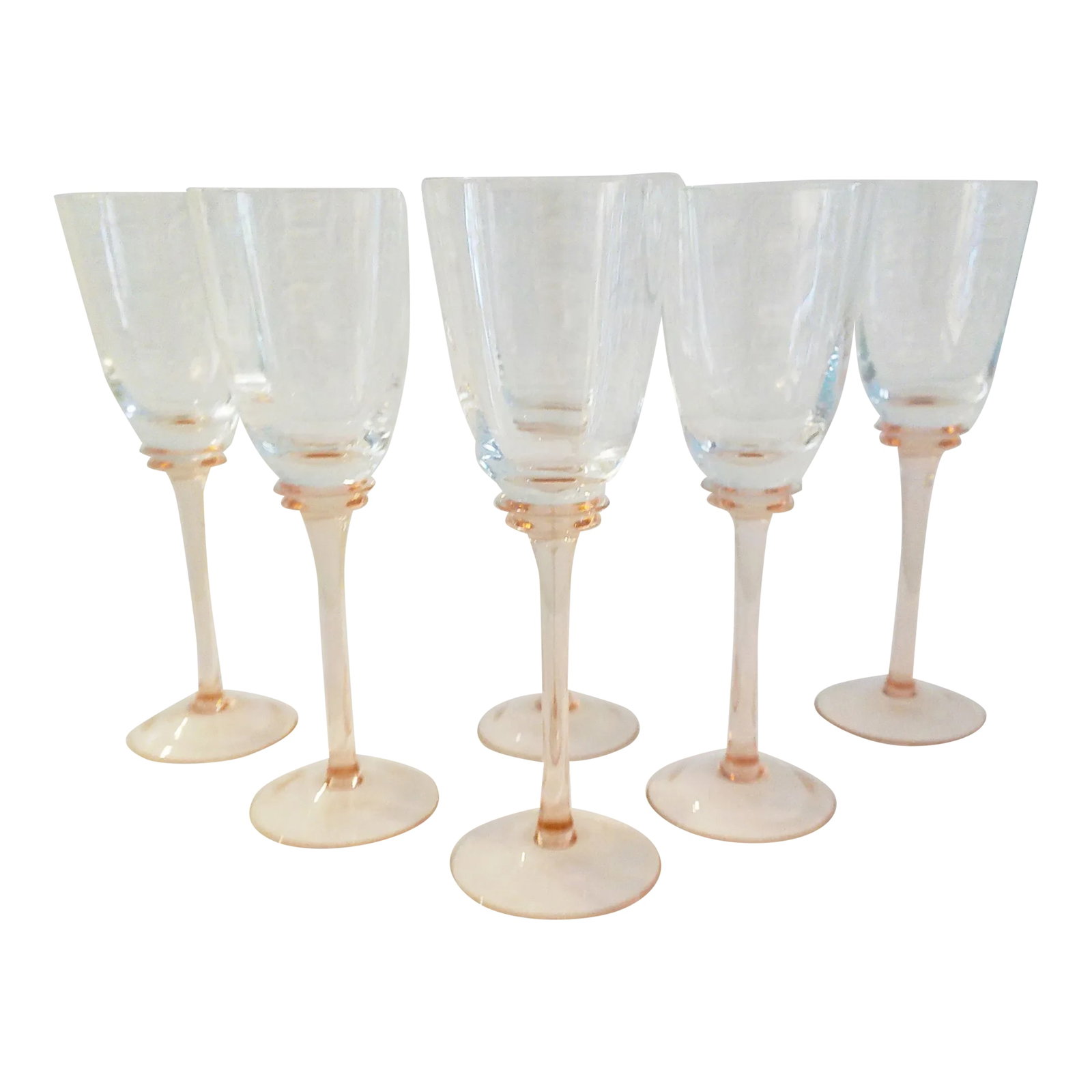 Mid-Century Pink Stemmed Crystal Glasses, Set of 6 (1 of 3)