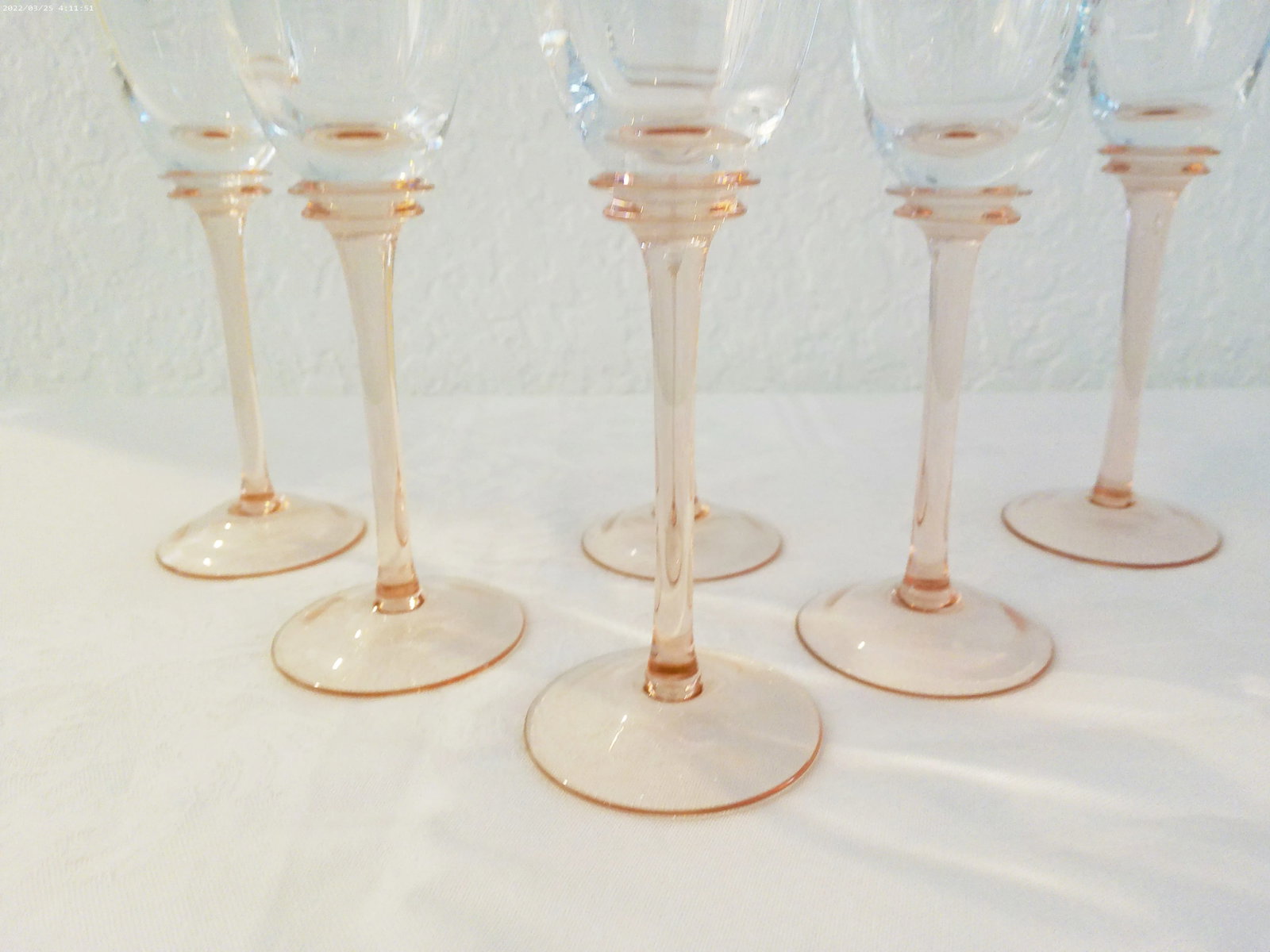 Mid-Century Pink Stemmed Crystal Glasses, Set of 6 - 3