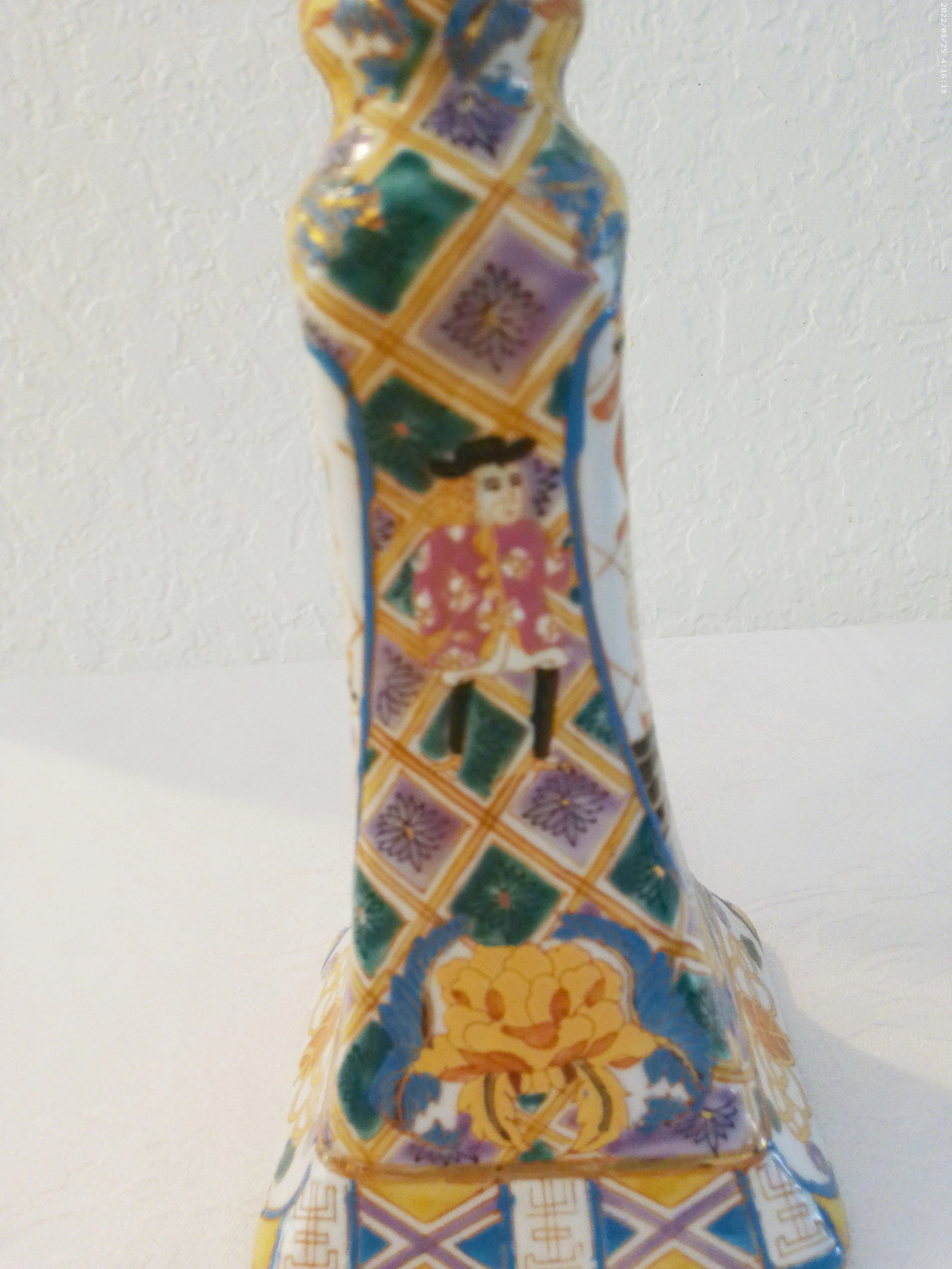 Vintage Chinese Botanical Ship Porcelain Candle Holders, a Pair - 4