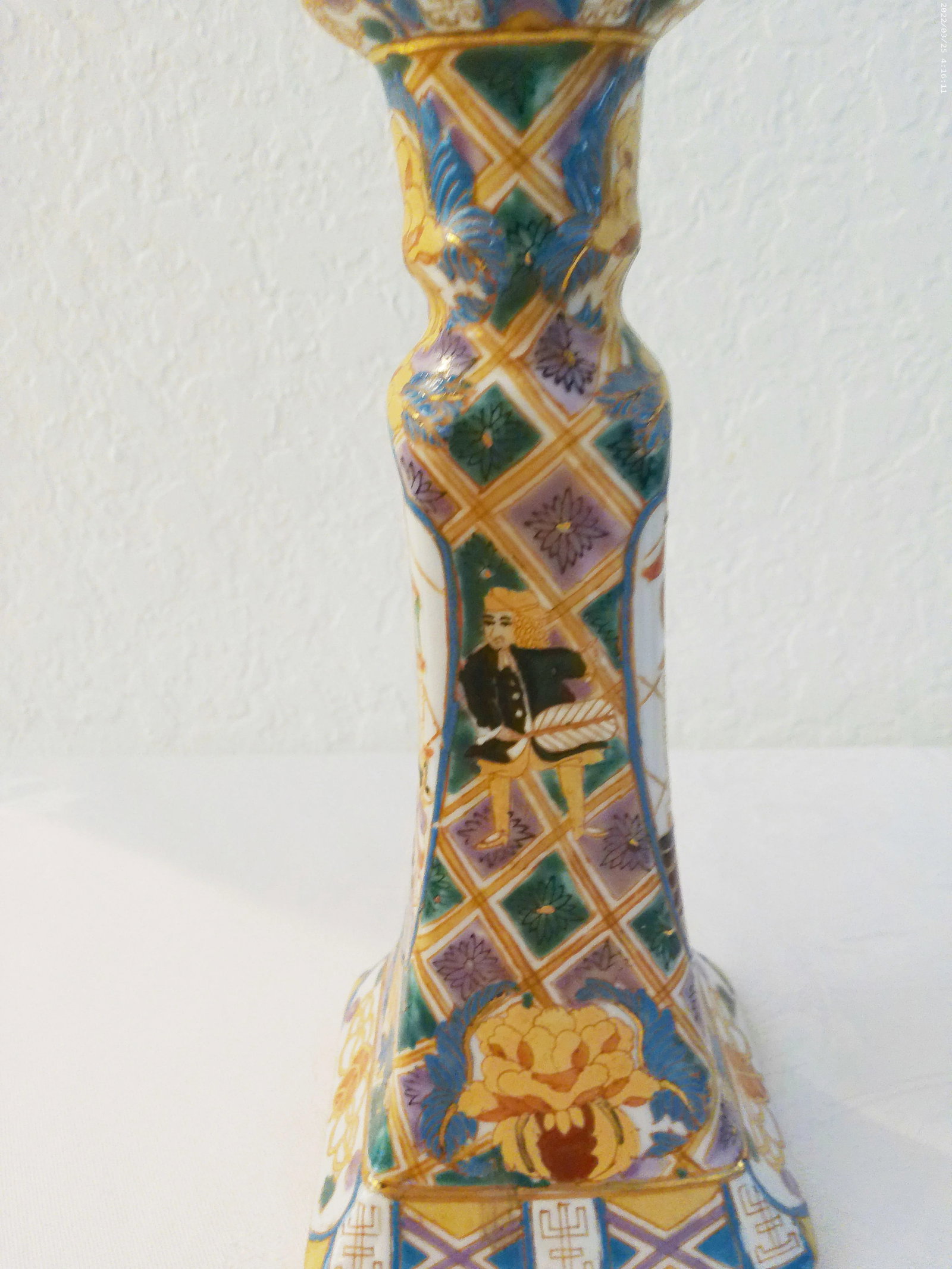 Vintage Chinese Botanical Ship Porcelain Candle Holders, a Pair - 5