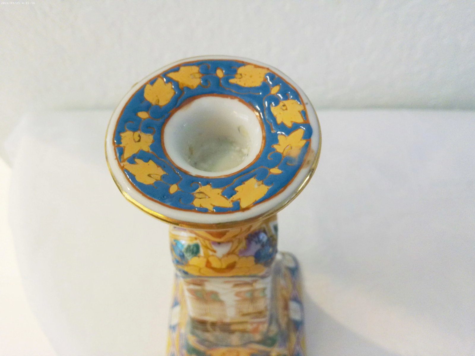 Vintage Chinese Botanical Ship Porcelain Candle Holders, a Pair - 6