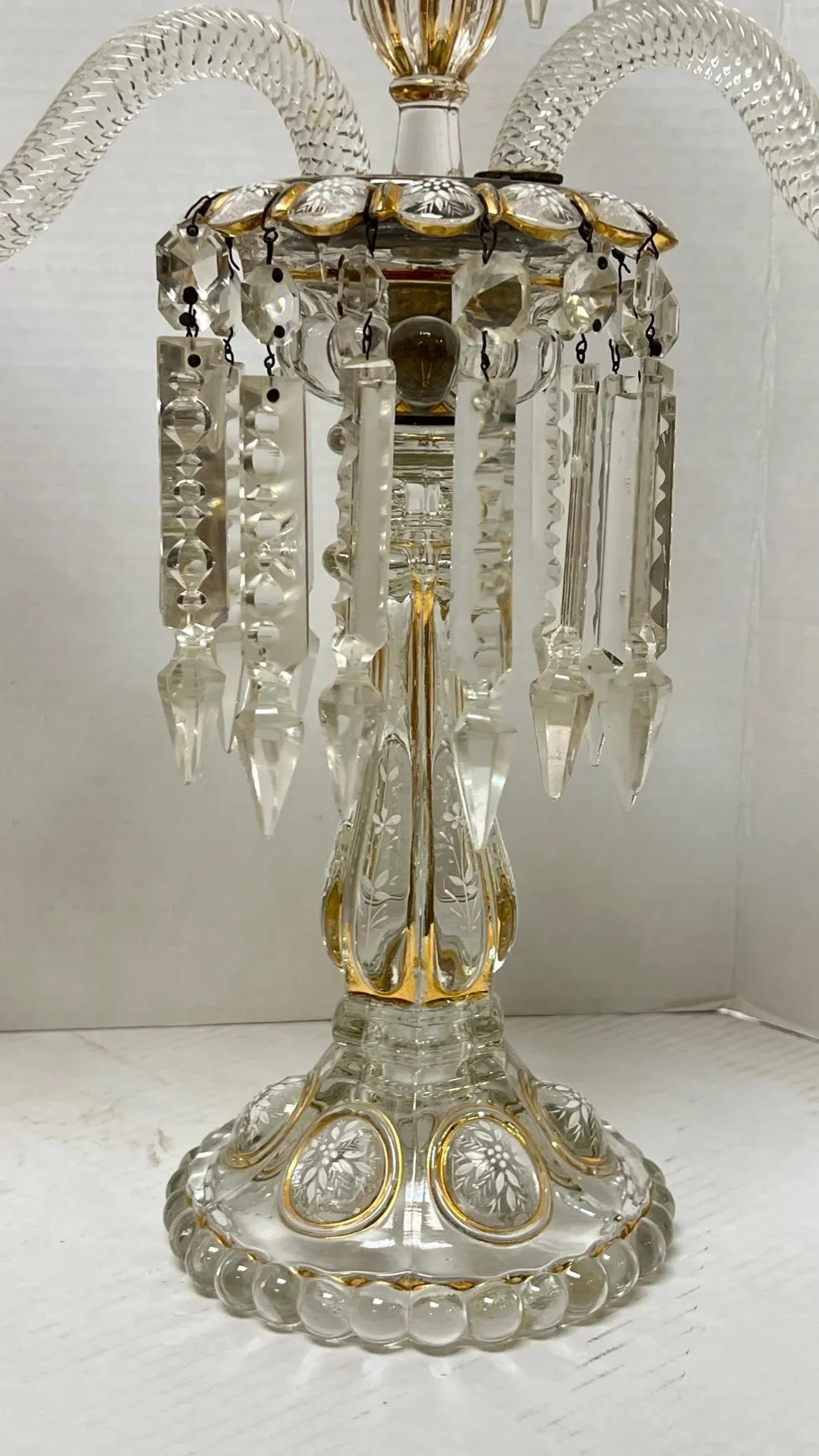Vintage French 3-Light Gilt Molded Glass Candelabra - A Pair - 10