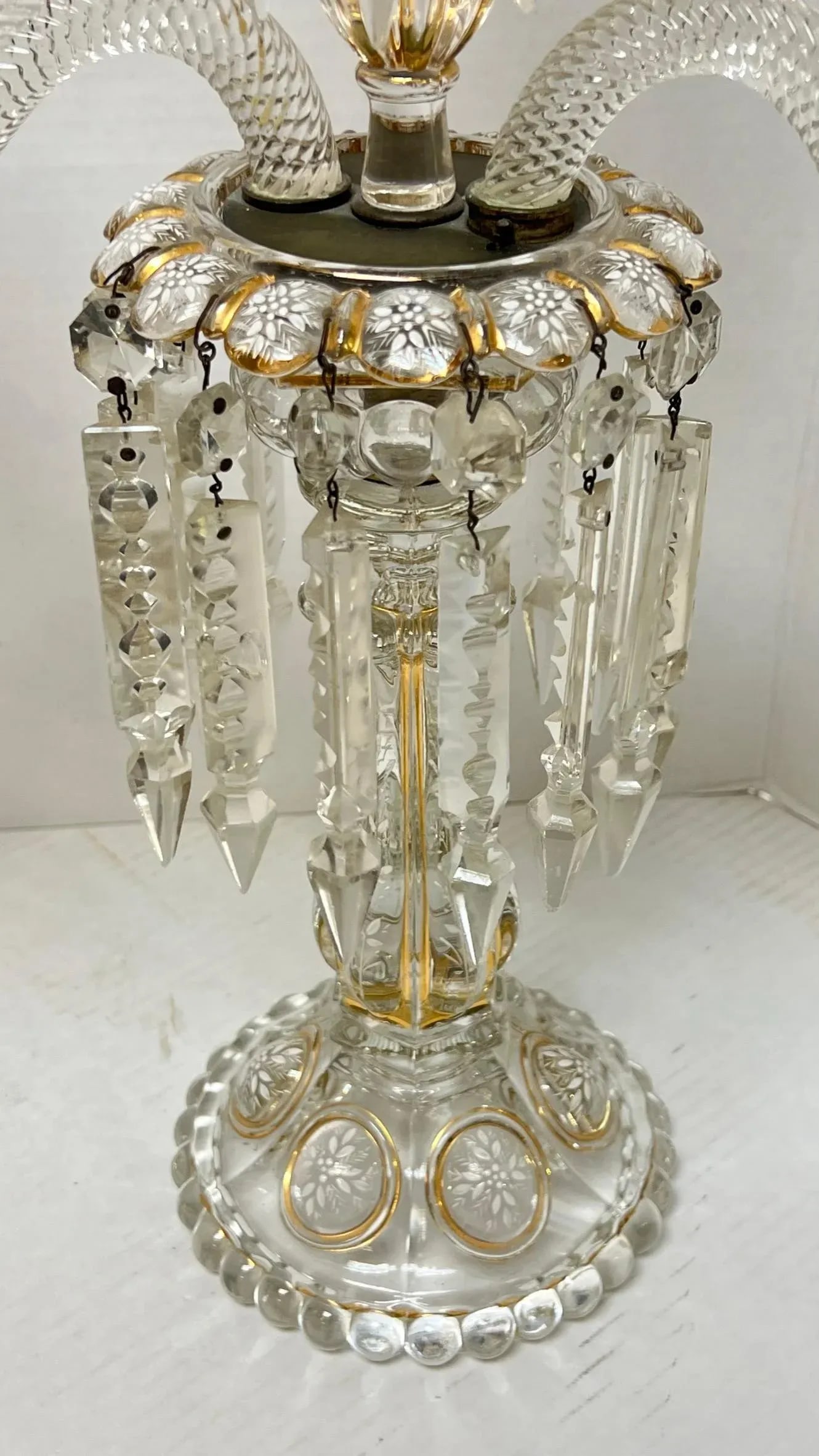 Vintage French 3-Light Gilt Molded Glass Candelabra - A Pair - 11