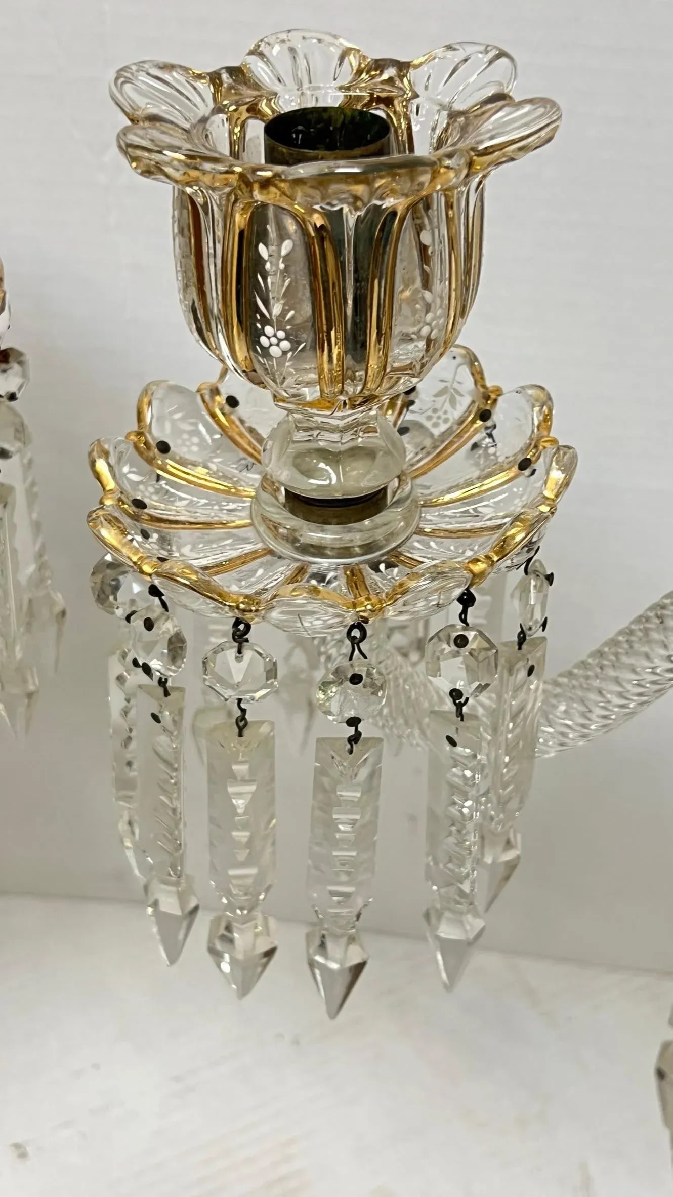 Vintage French 3-Light Gilt Molded Glass Candelabra - A Pair - 12