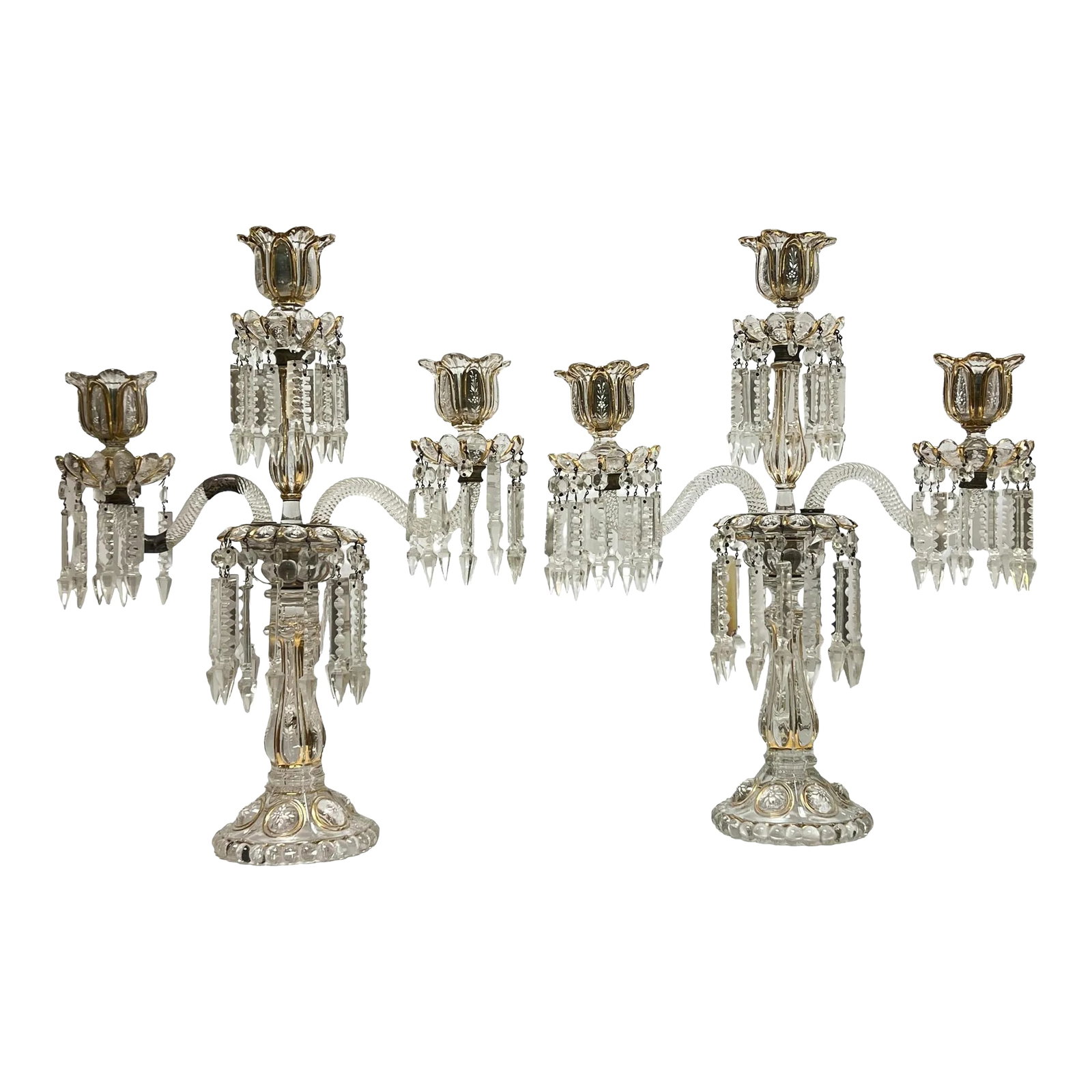 Vintage French 3-Light Gilt Molded Glass Candelabra - A Pair (1 of 12)