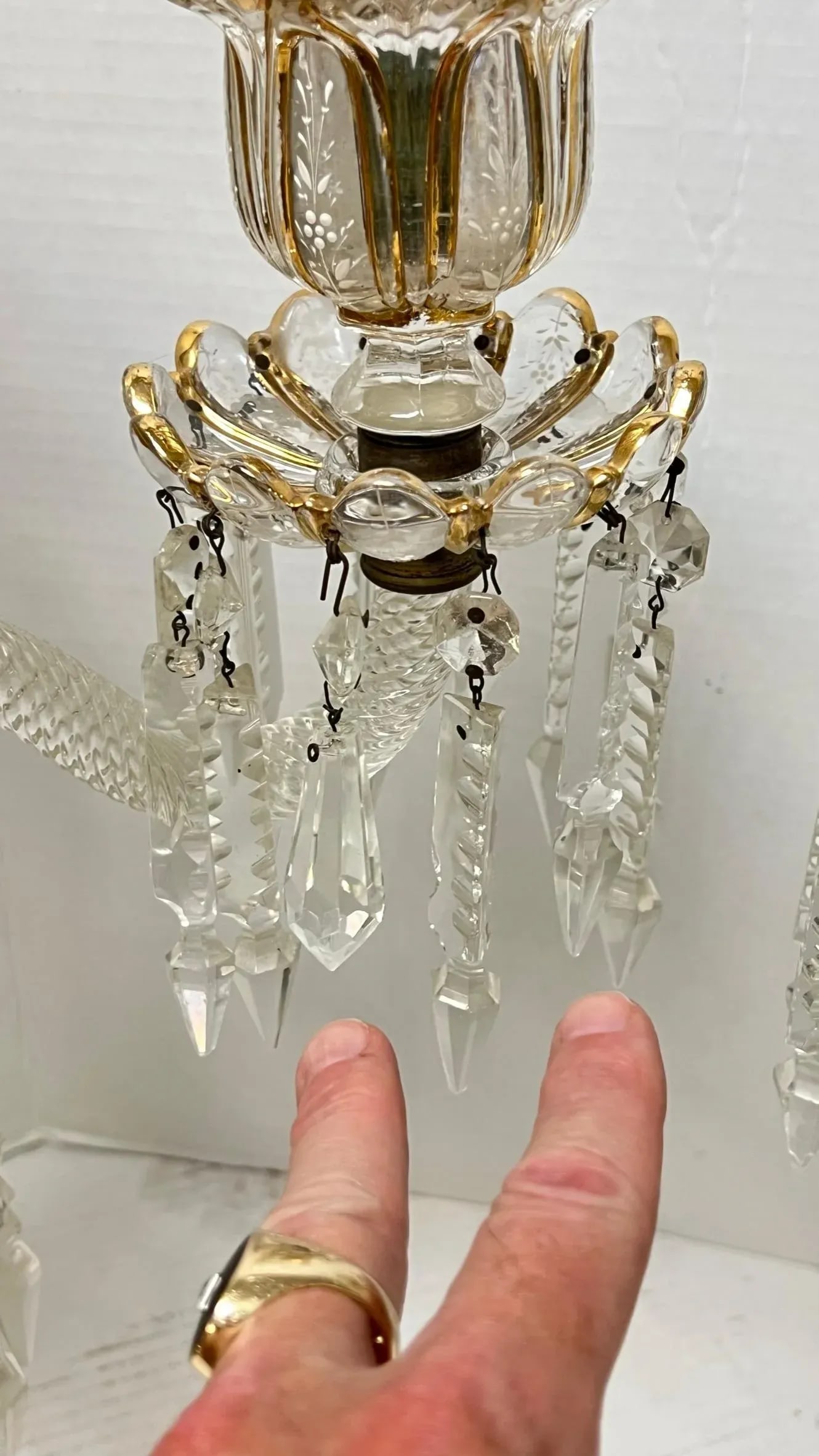 Vintage French 3-Light Gilt Molded Glass Candelabra - A Pair - 3
