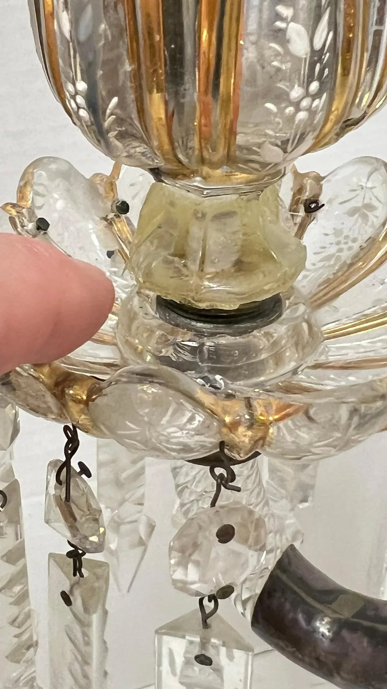 Vintage French 3-Light Gilt Molded Glass Candelabra - A Pair - 4