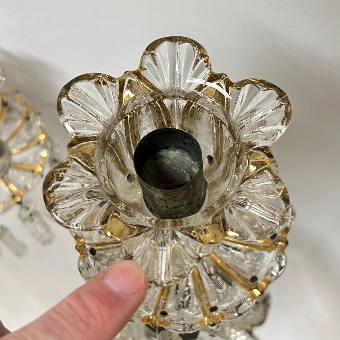 Vintage French 3-Light Gilt Molded Glass Candelabra - A Pair - 5