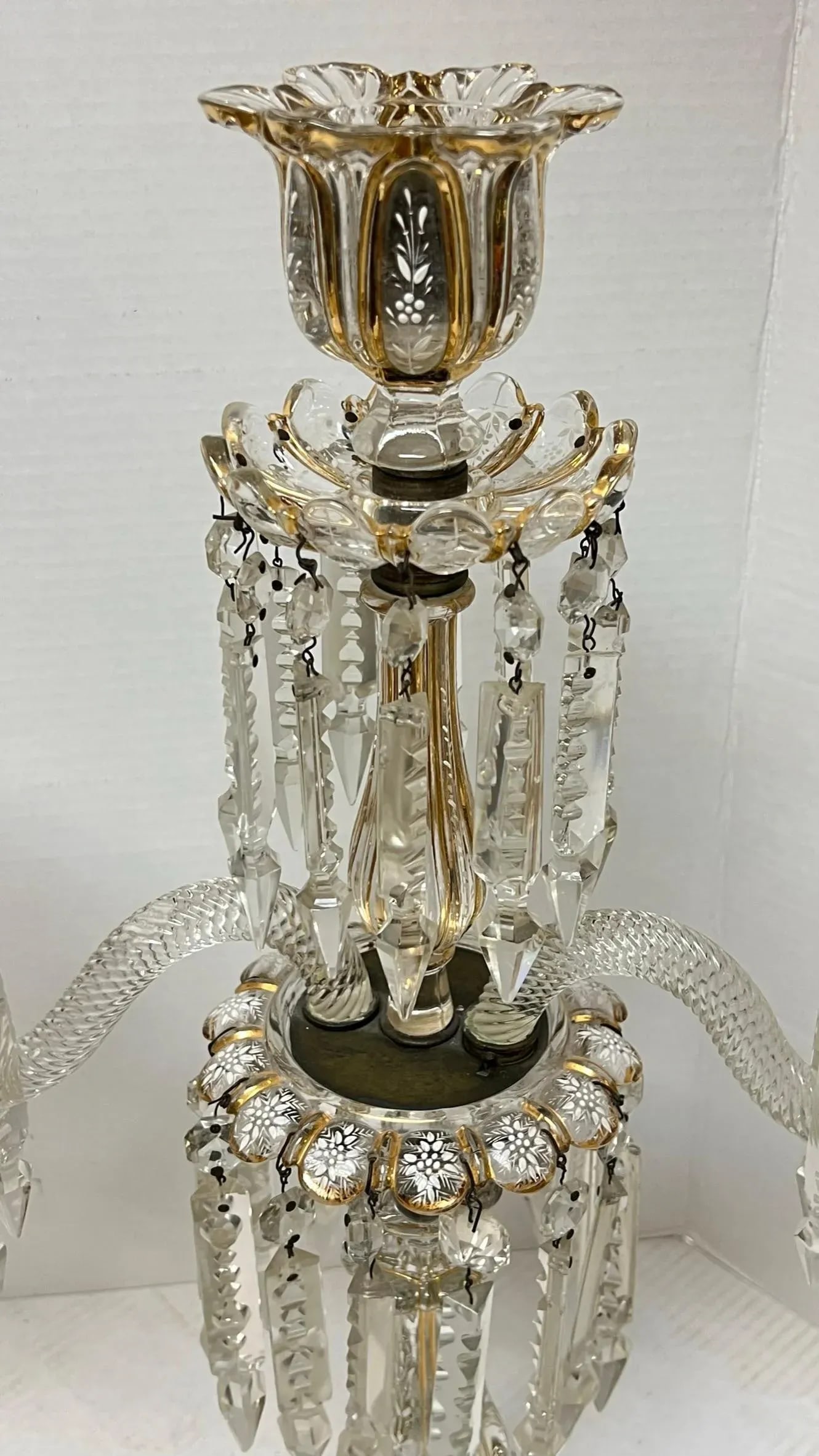 Vintage French 3-Light Gilt Molded Glass Candelabra - A Pair - 7