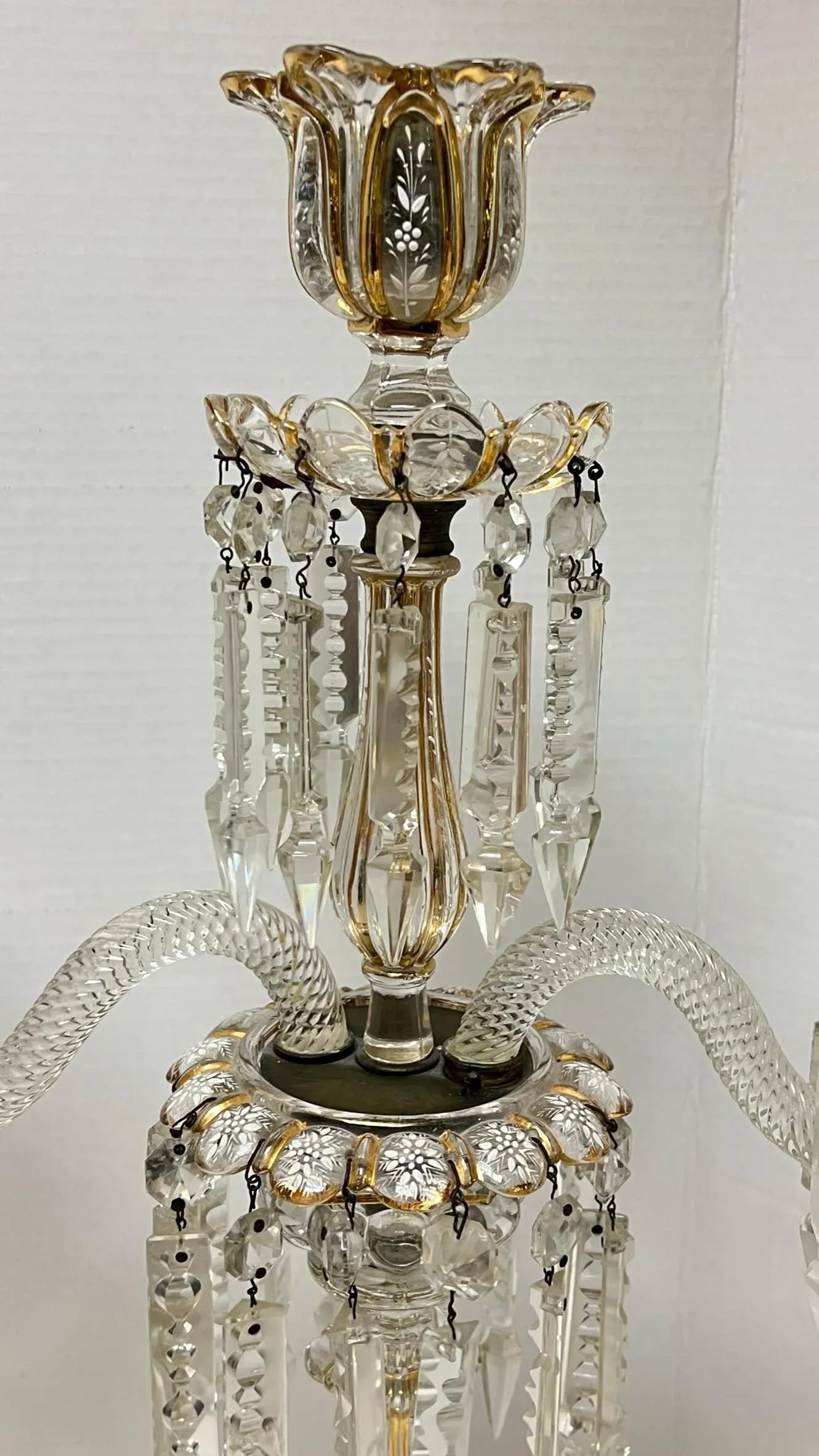 Vintage French 3-Light Gilt Molded Glass Candelabra - A Pair - 8