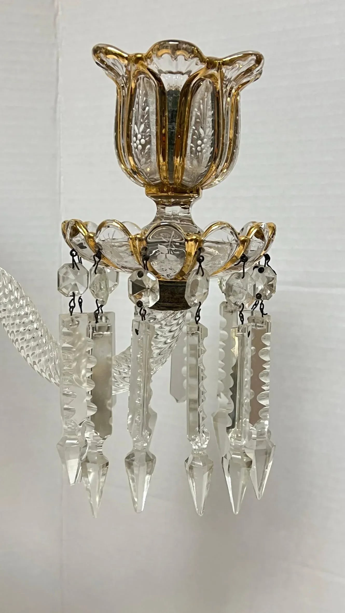 Vintage French 3-Light Gilt Molded Glass Candelabra - A Pair - 9