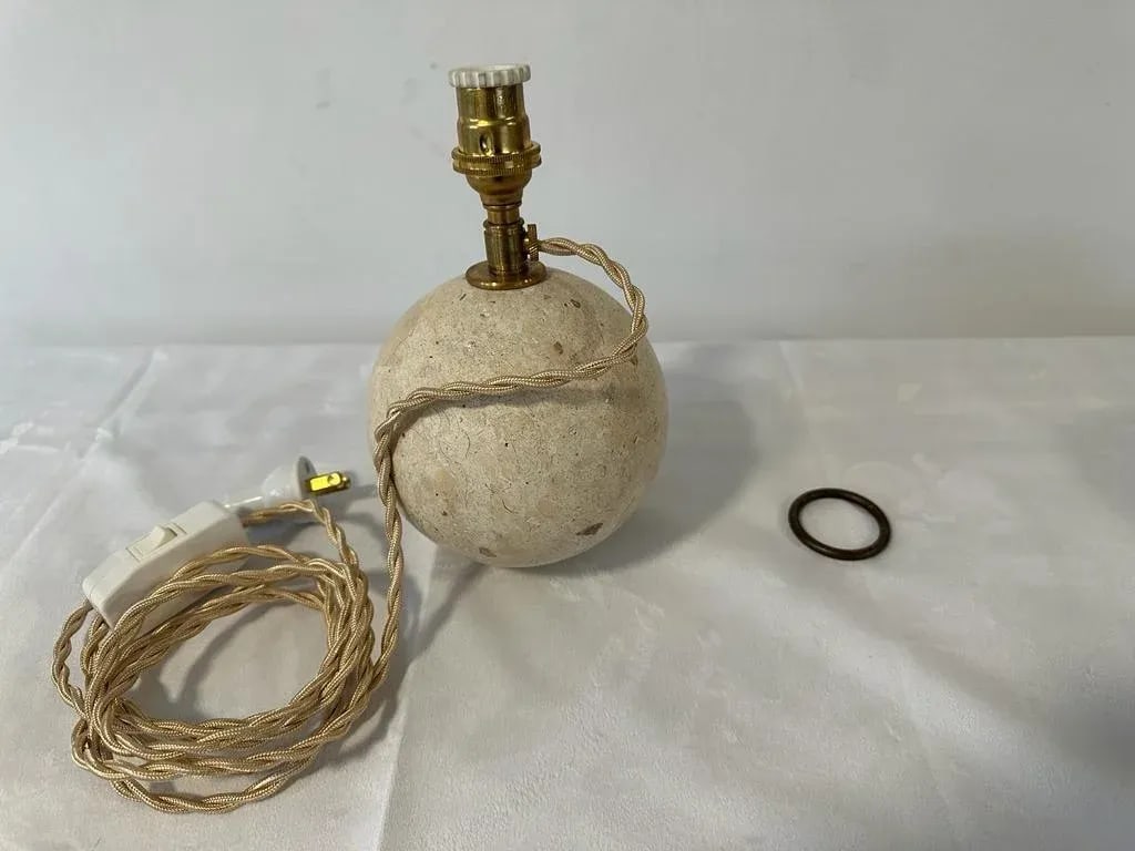 Travertine Ball Table Lamps - a Pair - 10