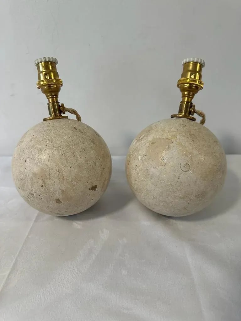 Travertine Ball Table Lamps - a Pair - 6
