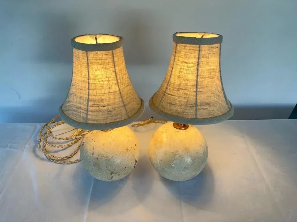 Travertine Ball Table Lamps - a Pair - 8