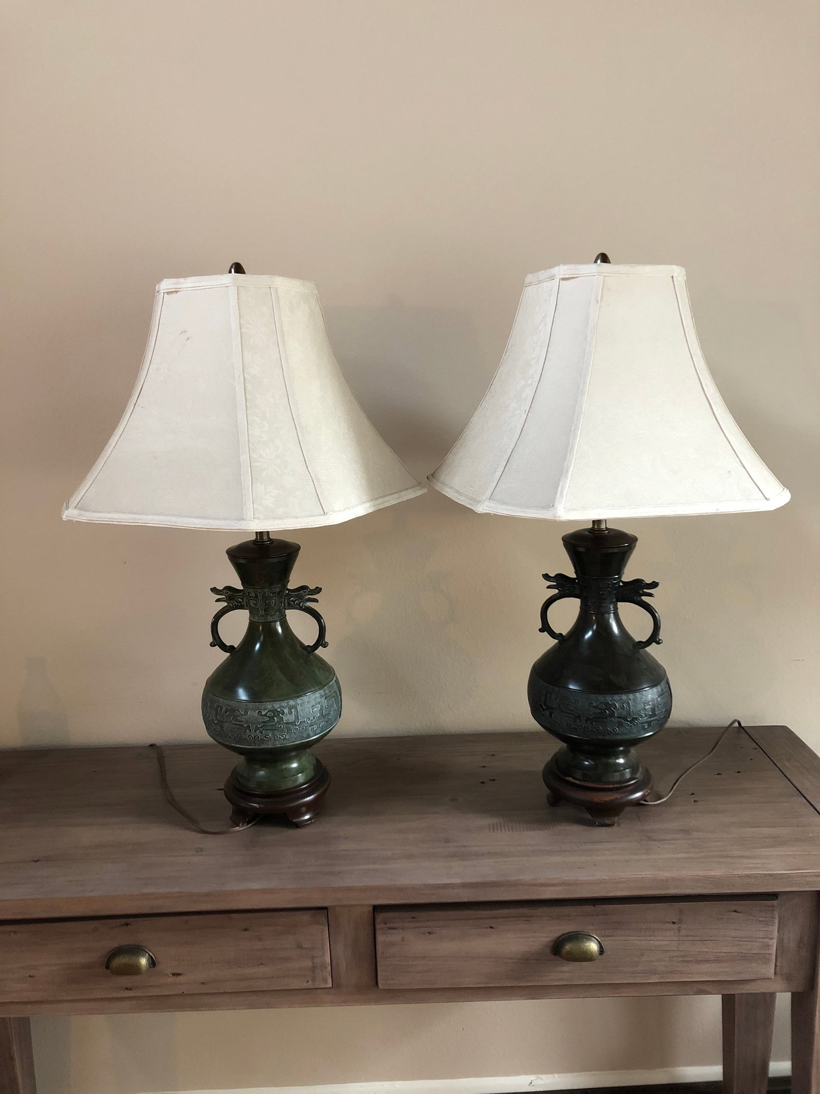 Vintage Mid-Century Chinese Bronze Marbro Lamps - a Pair - 13