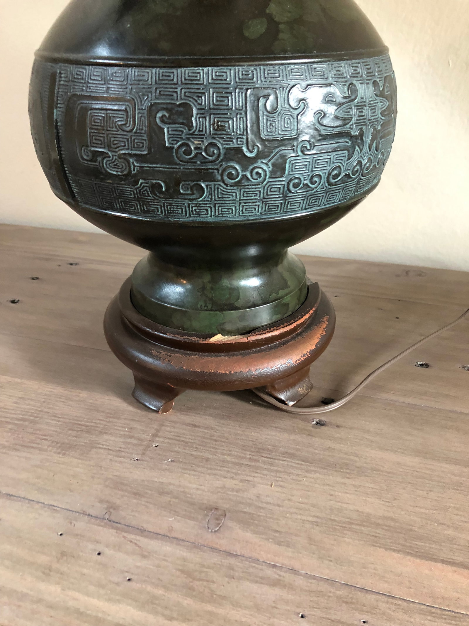 Vintage Mid-Century Chinese Bronze Marbro Lamps - a Pair - 9