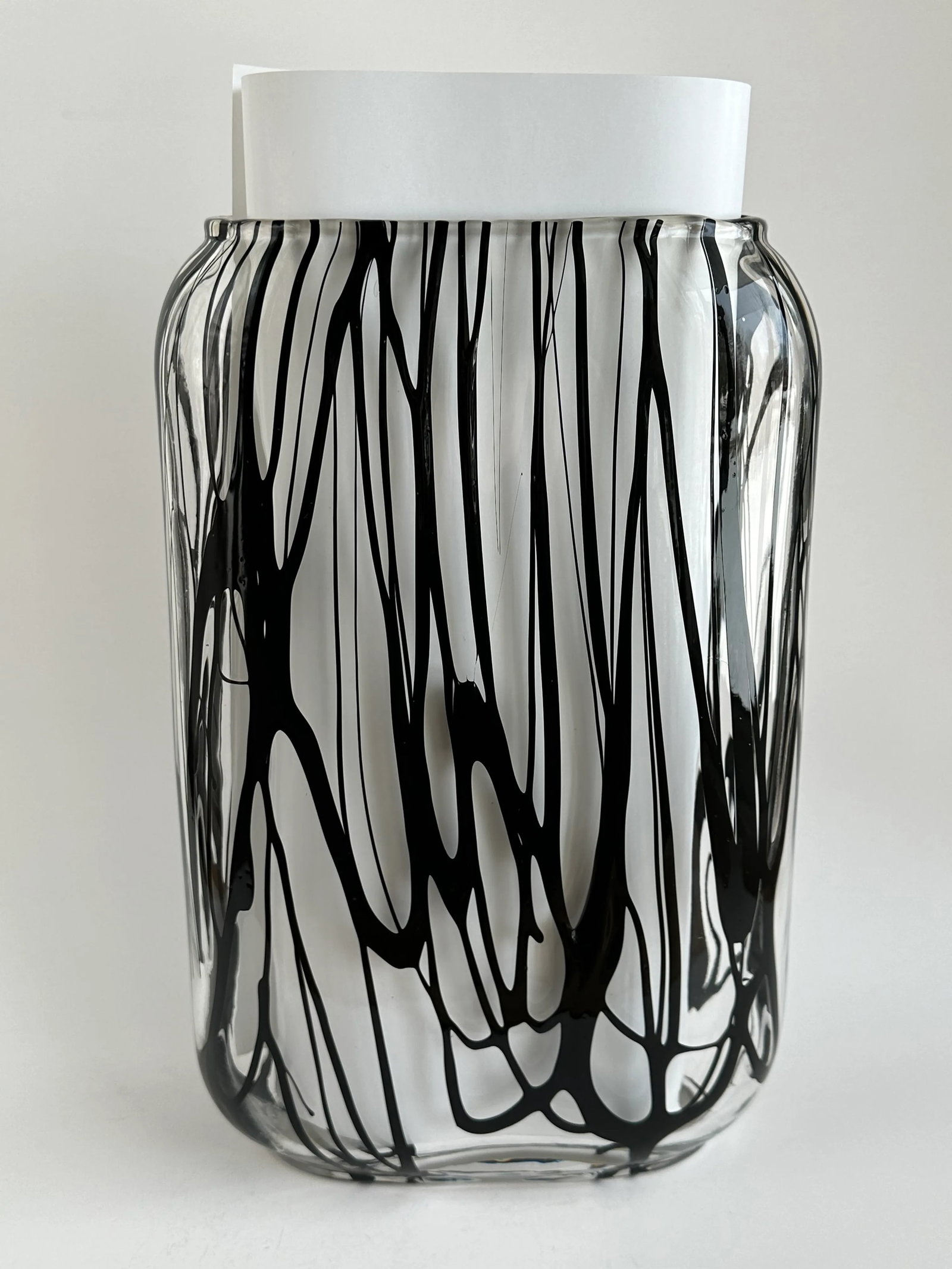 Handblown Murano Glass Vase With Black Expressionistic Detailing - 10