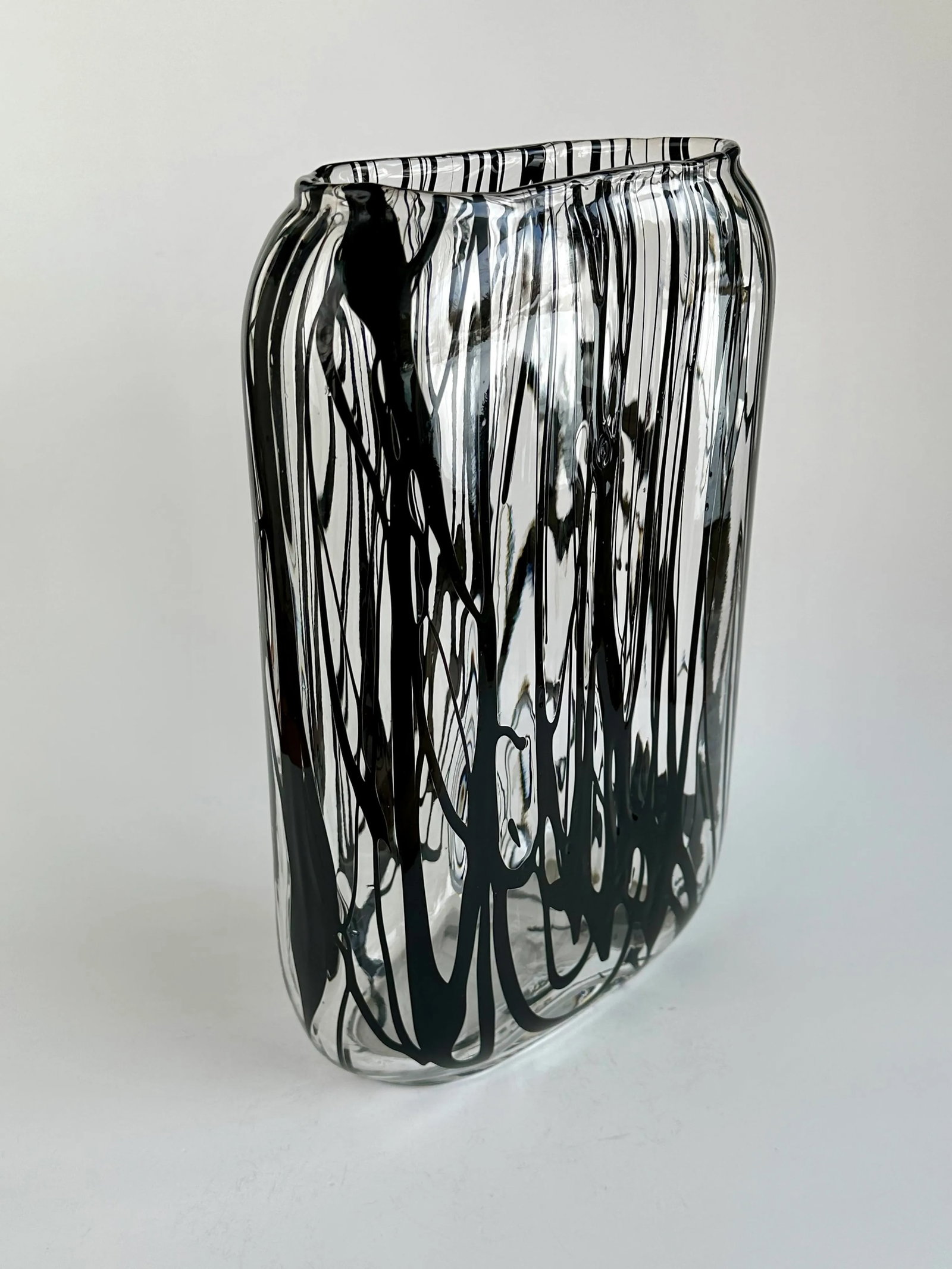 Handblown Murano Glass Vase With Black Expressionistic Detailing - 2