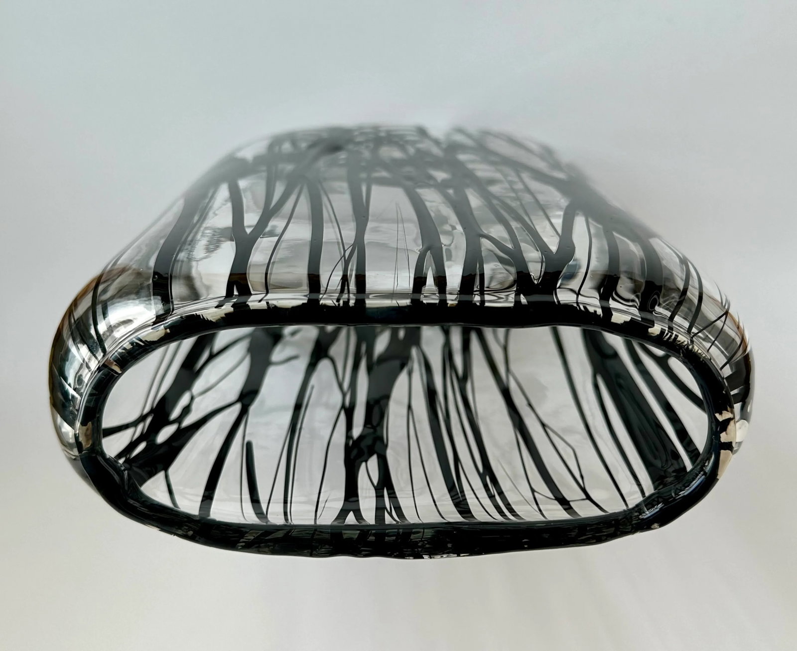 Handblown Murano Glass Vase With Black Expressionistic Detailing - 4